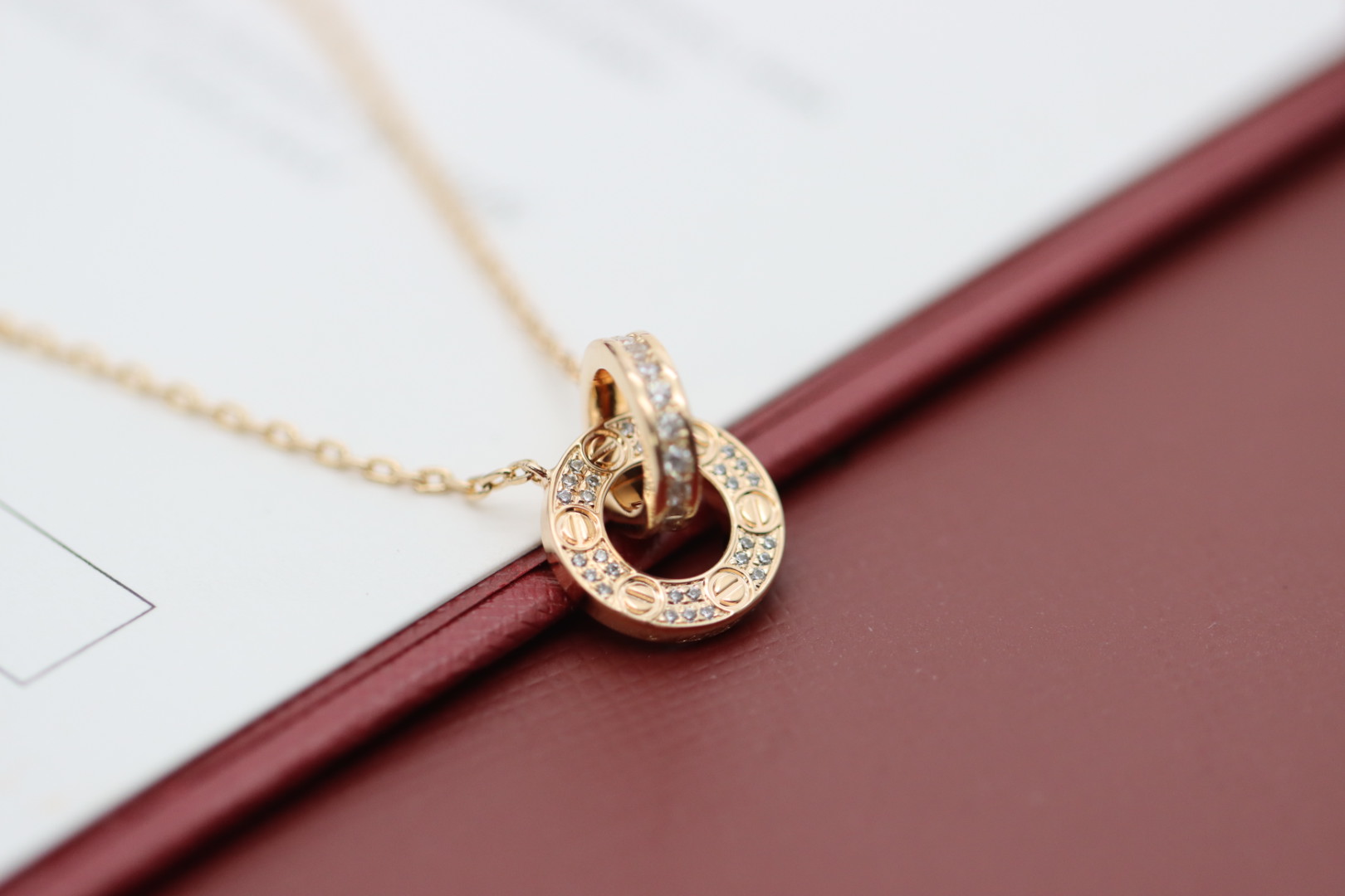 Cartier Cartier 卡地亚 玫瑰金双环满钻圆饼项链