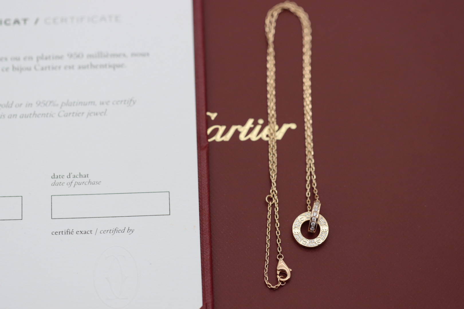 Cartier Cartier 卡地亚 玫瑰金双环满钻圆饼项链