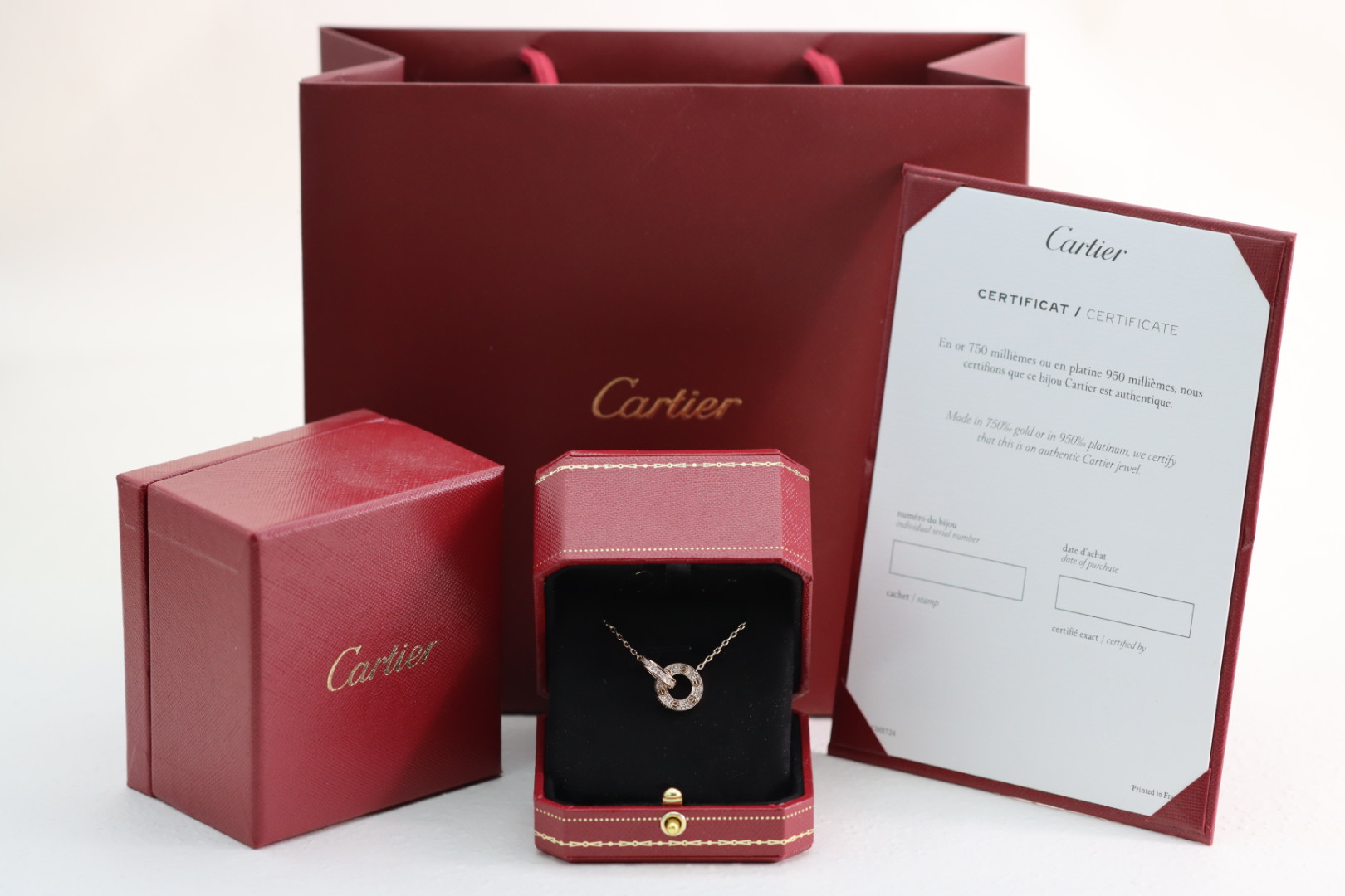 Cartier Cartier 卡地亚 玫瑰金双环满钻圆饼项链