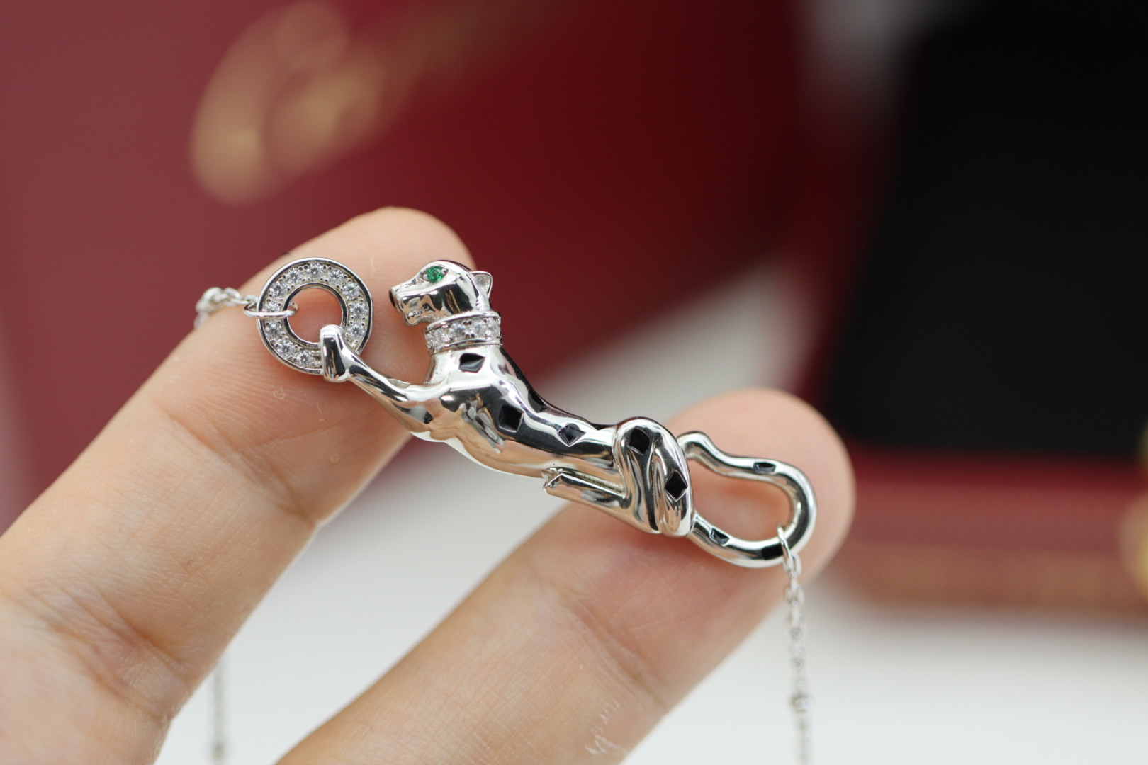 Cartier Cartier 光面绿眼小豹子 锁‮项骨‬链