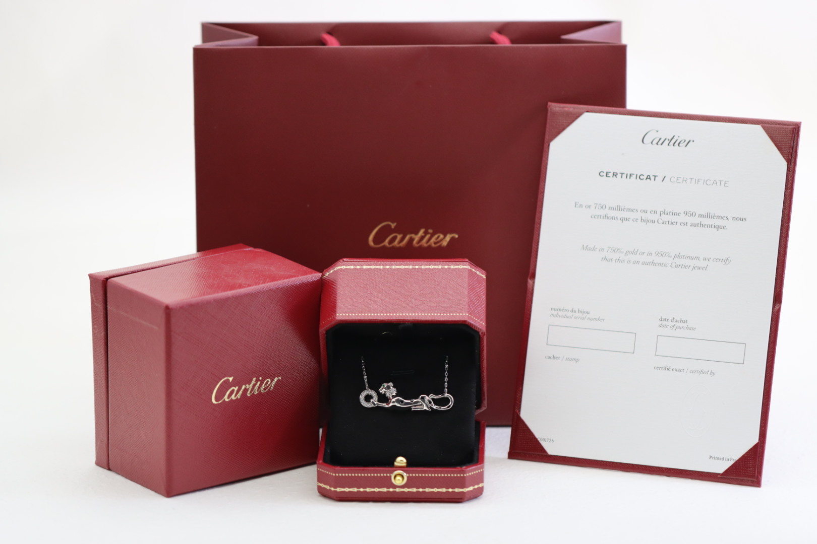 Cartier Cartier 光面绿眼小豹子 锁‮项骨‬链