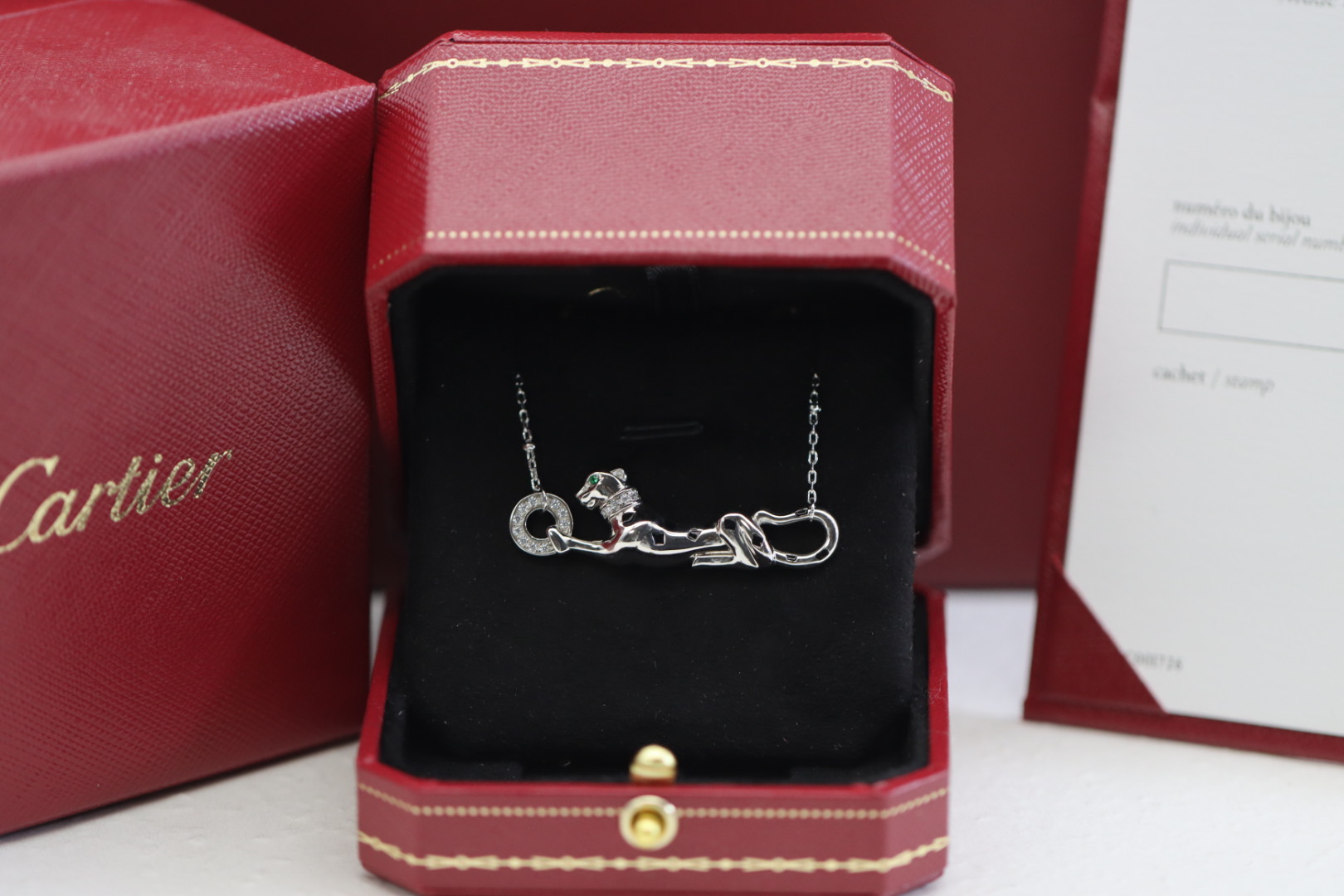 Cartier Cartier 光面绿眼小豹子 锁‮项骨‬链