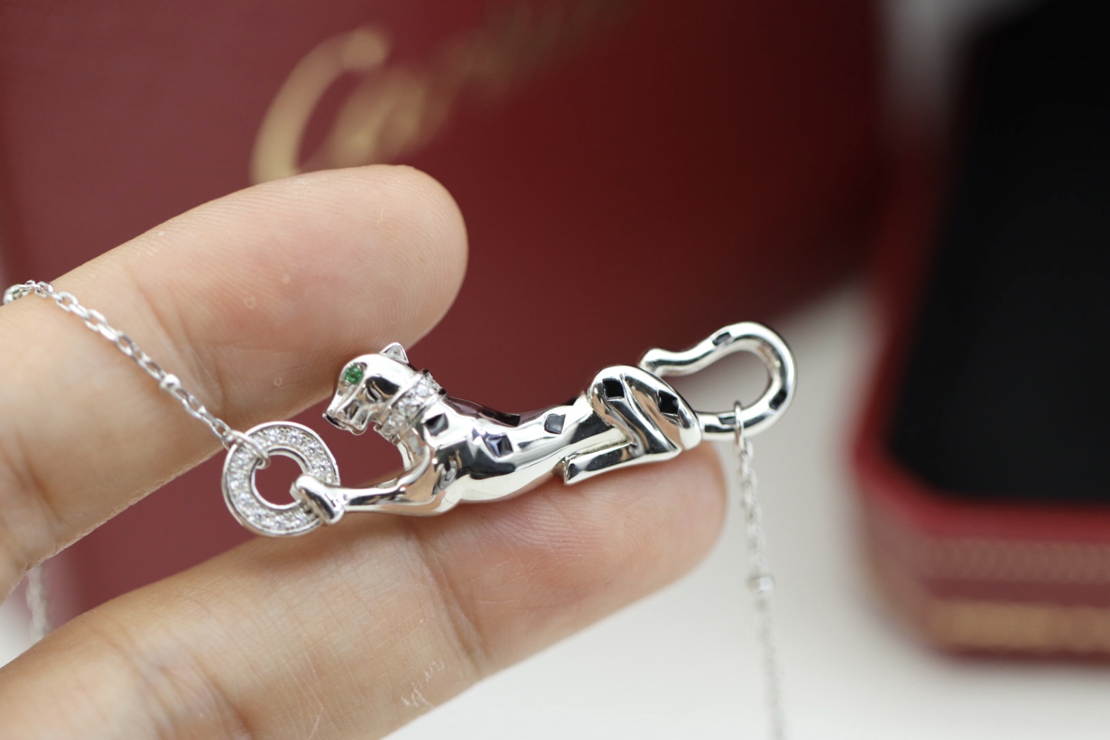 Cartier Cartier 光面绿眼小豹子 锁‮项骨‬链