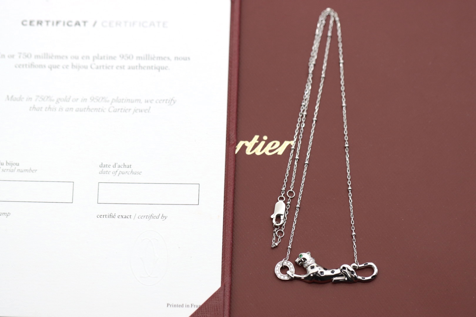 Cartier Cartier 光面绿眼小豹子 锁‮项骨‬链