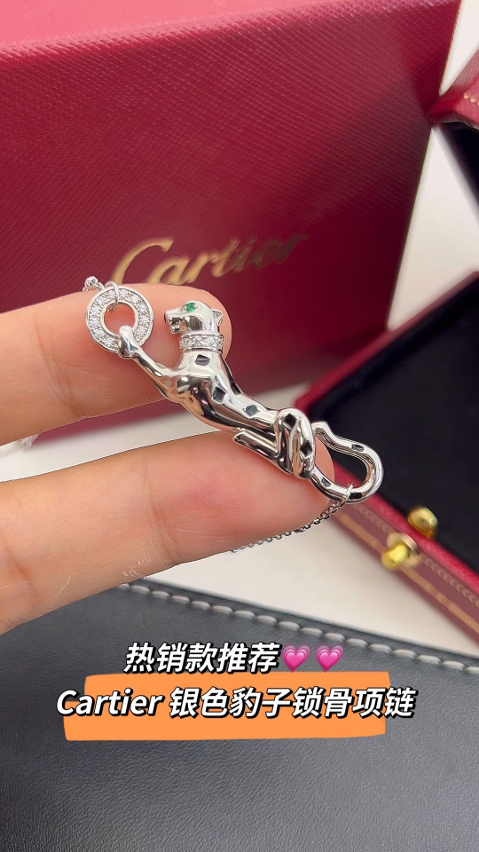 Cartier Cartier 光面绿眼小豹子 锁‮项骨‬链