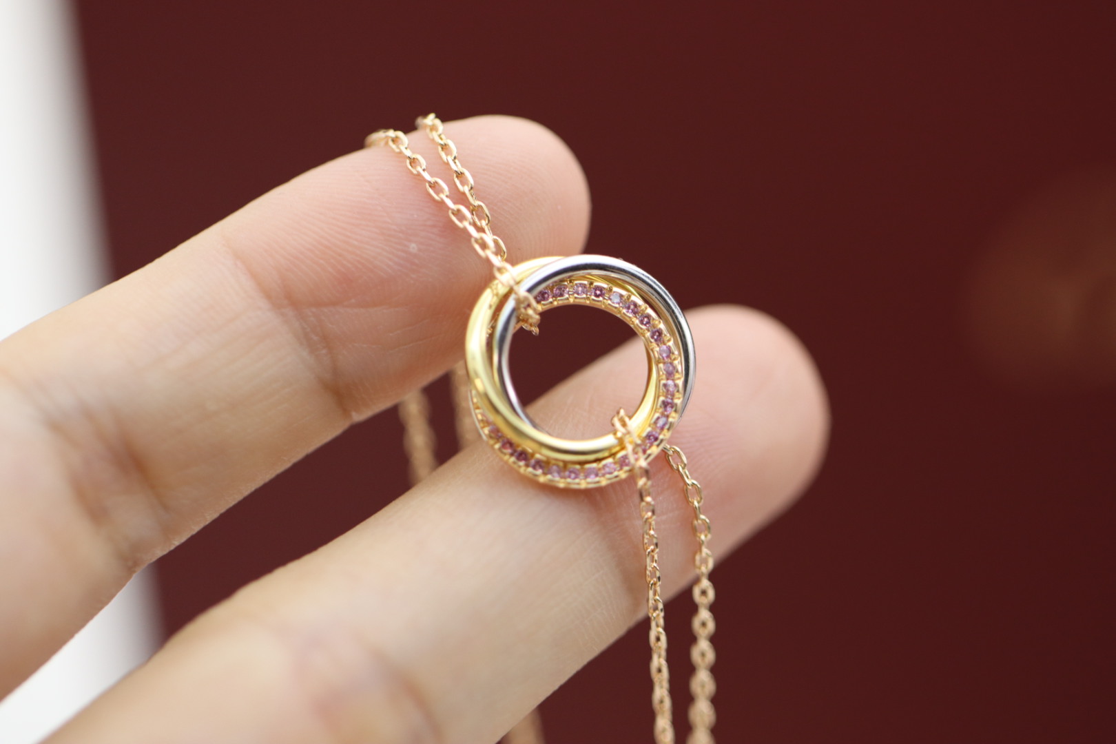 Cartier Cartier 卡地亚trinity系列三色金粉钻三环手链