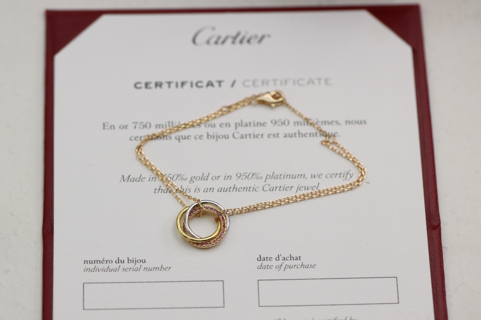 Cartier Cartier 卡地亚trinity系列三色金粉钻三环手链