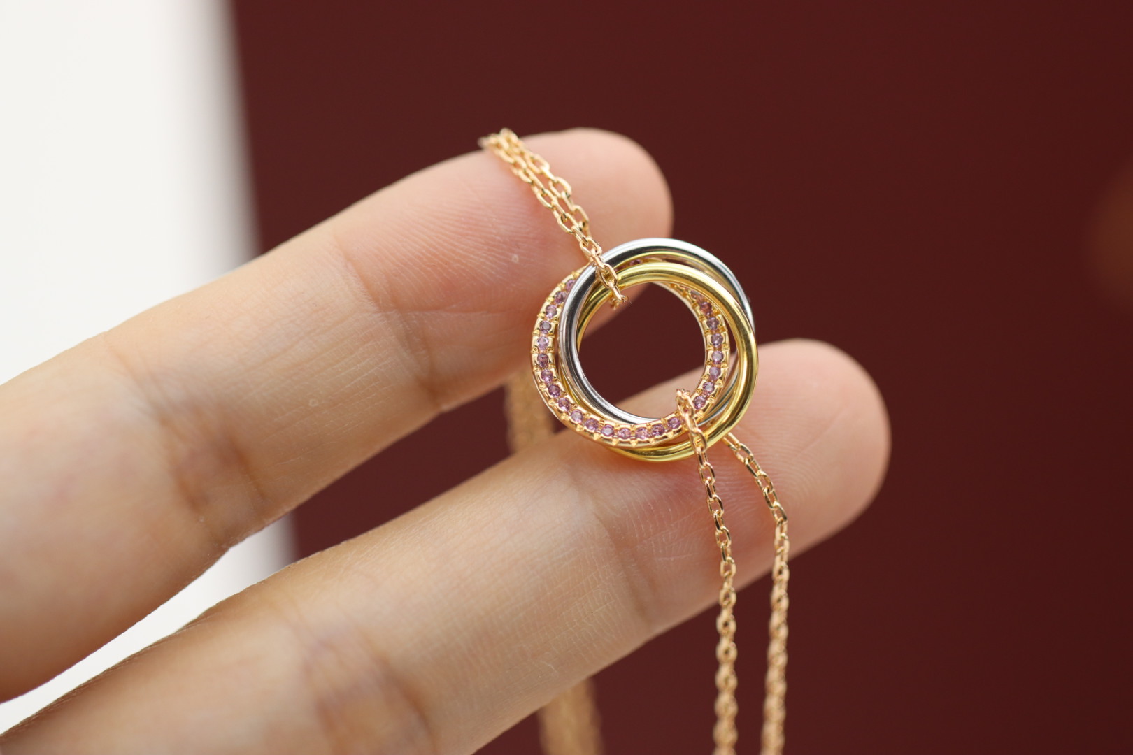 Cartier Cartier 卡地亚trinity系列三色金粉钻三环手链