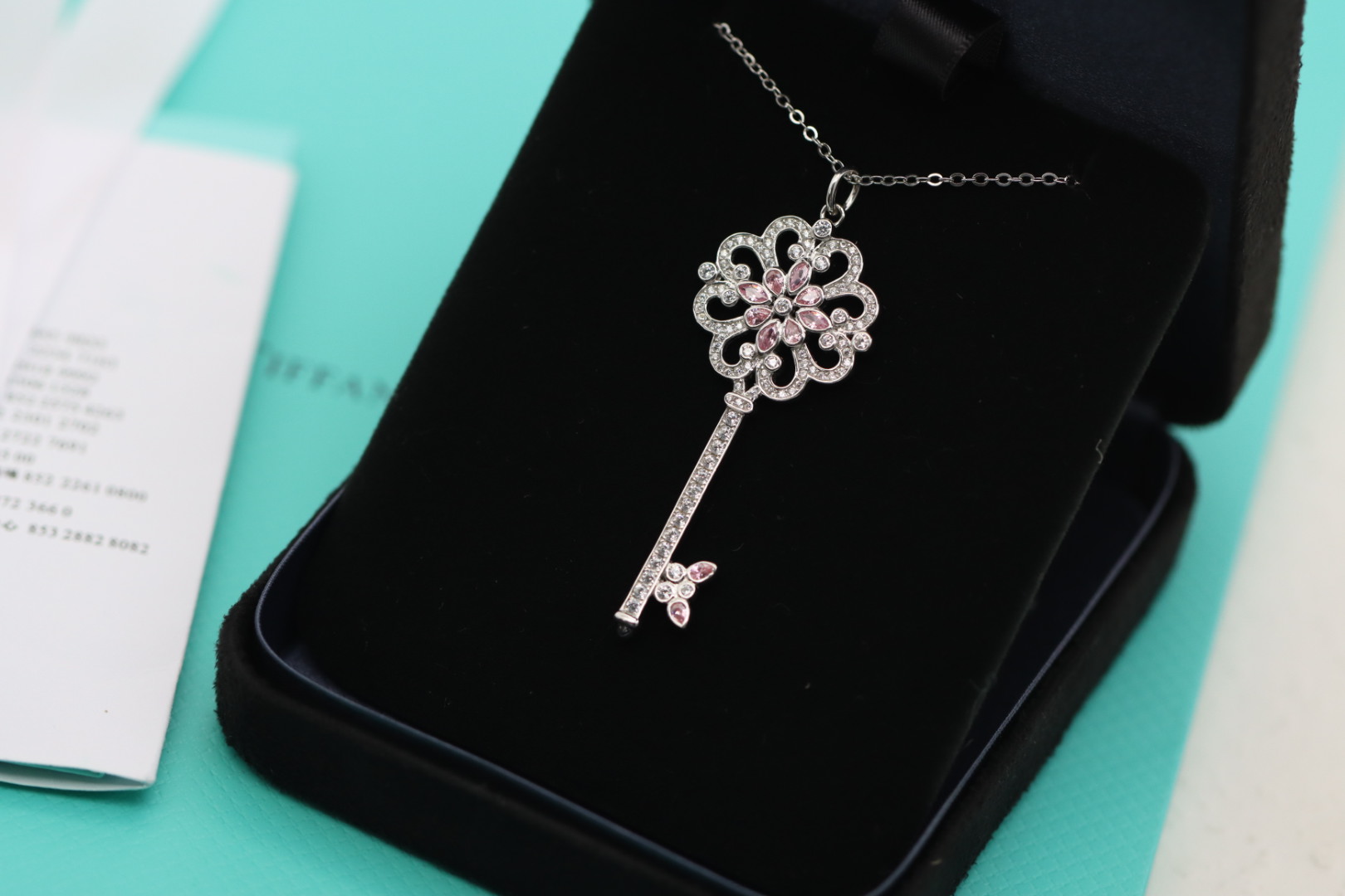 Tiffany & Co. Tiffany&Co.925纯银 粉钻爱心四叶草钥匙项链