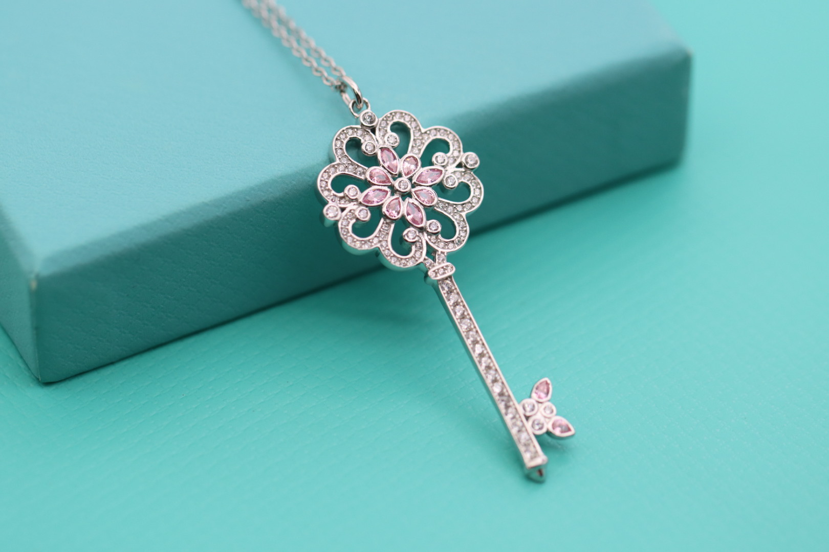 Tiffany & Co. Tiffany&Co.925纯银 粉钻爱心四叶草钥匙项链