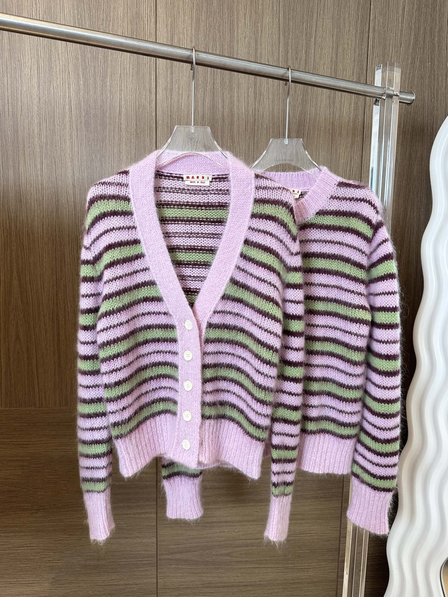 Marni Clothing Cardigans Sweatshirts Green Pink Wool Fall Collection