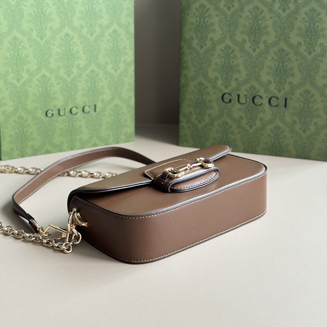 古奇gucci腋下包 735178棕皮 Gucci Horsebit 1955法棍 小红书大的背包