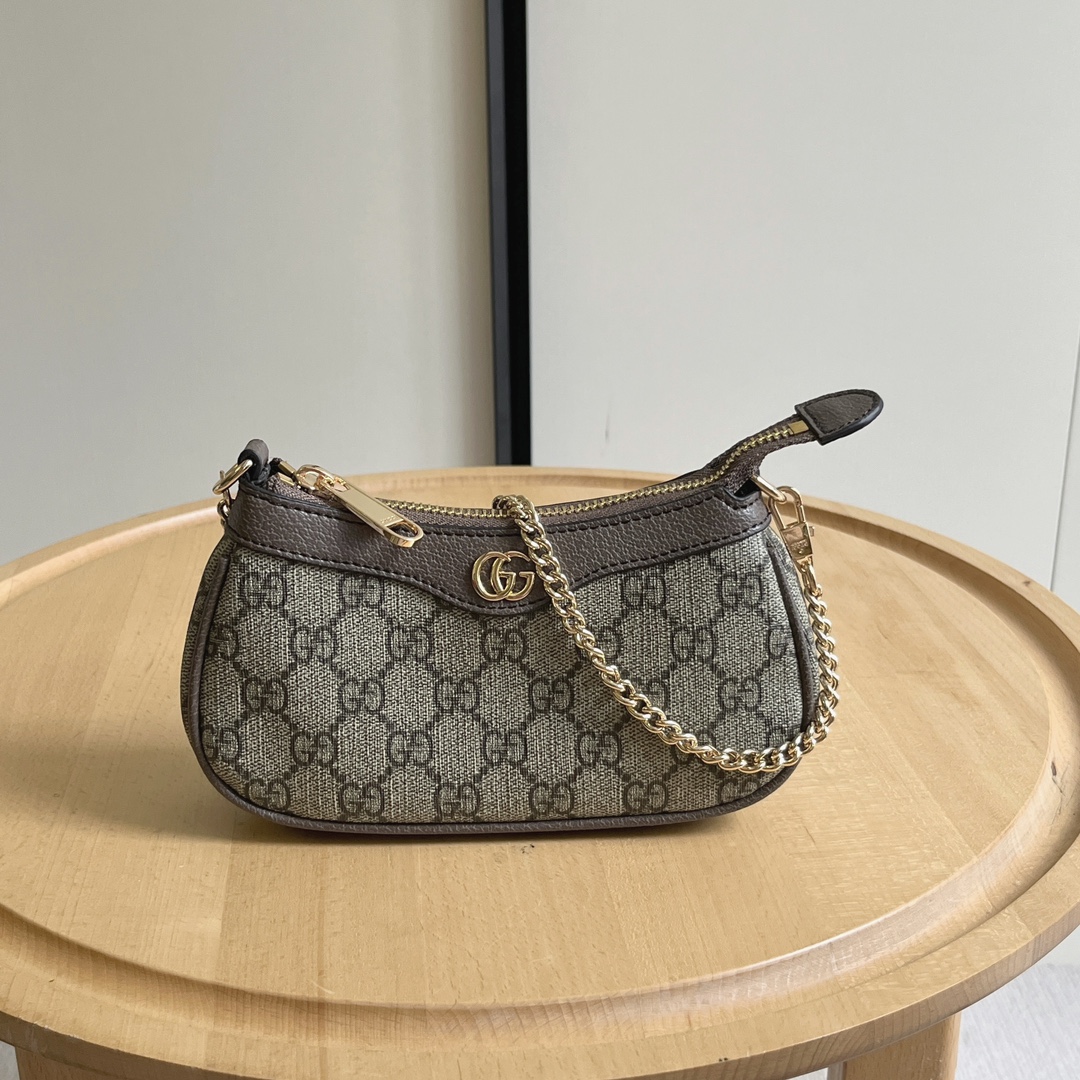 Toma real # Modelo No. 764960 Café Tamaño 10X19X3 Mini bolsos de la serie Ophidia ¡El nuevo mini bolso de la familia G …