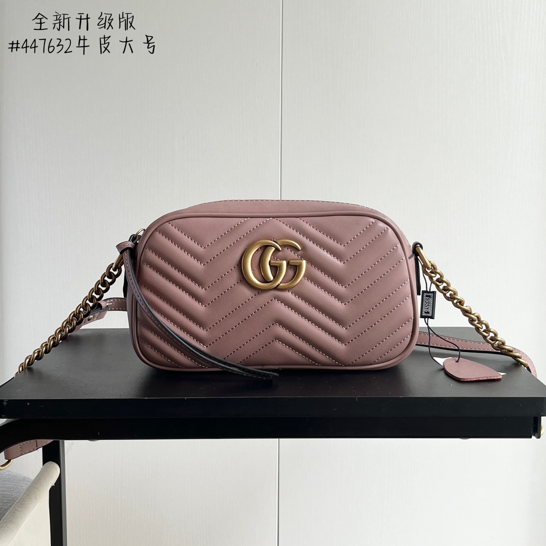 Versión mejorada de toma real # Modelo: 447632 Rosa desnudo Tamaño: 24 * 13 * 7 cuero de vaca GG Marmont nuevo bolso di…