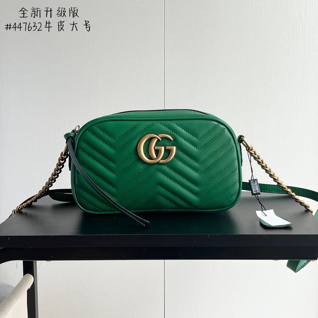 Versión mejorada de toma real # Modelo: 447632 Verde Tamaño: 24 * 13 * 7 cuero de vaca GG Marmont nuevo bolso disco🎶 O…