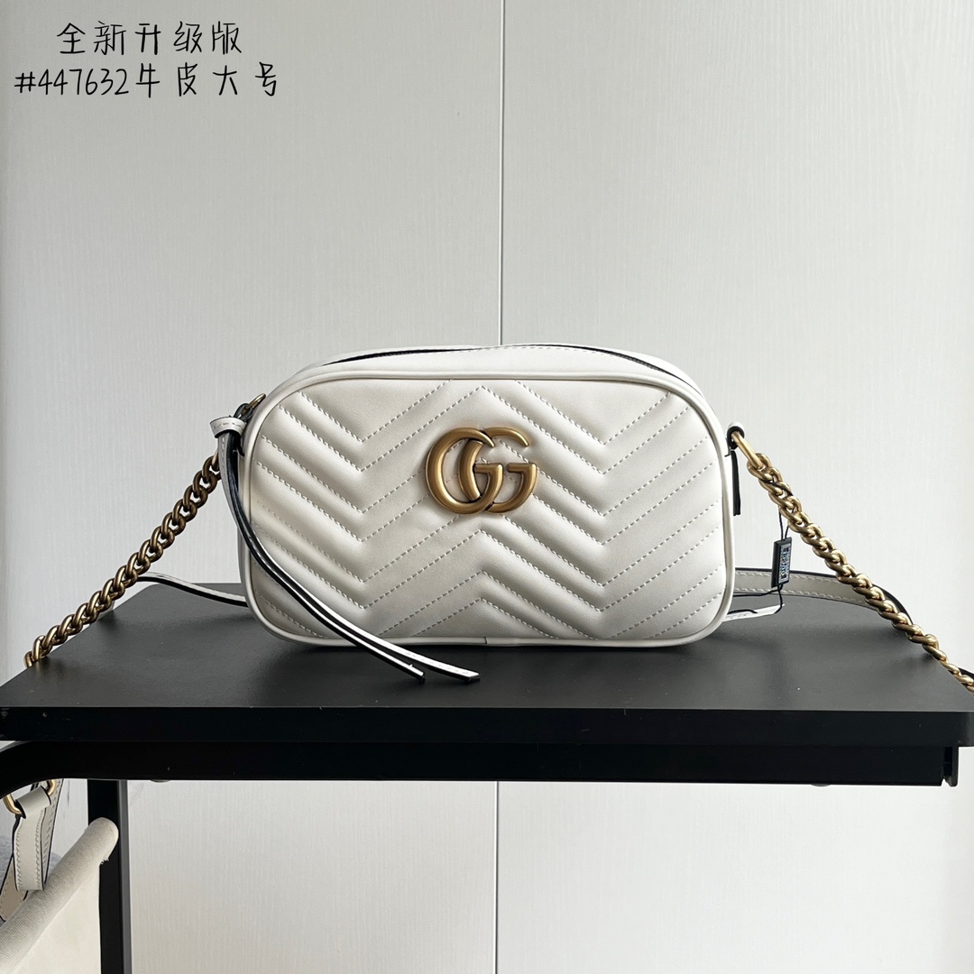 Versión mejorada de toma real # Modelo: 447632 blanco leche Tamaño: 24 * 13 * 7 cuero de vaca GG Marmont nuevo bolso di…