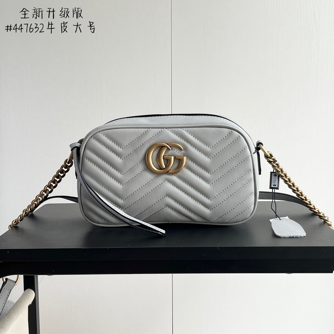 Versión mejorada de toma real # Modelo: 447632 gris Tamaño: 24 * 13 * 7 cuero de vaca GG Marmont nuevo bolso disco🎶 Ot…
