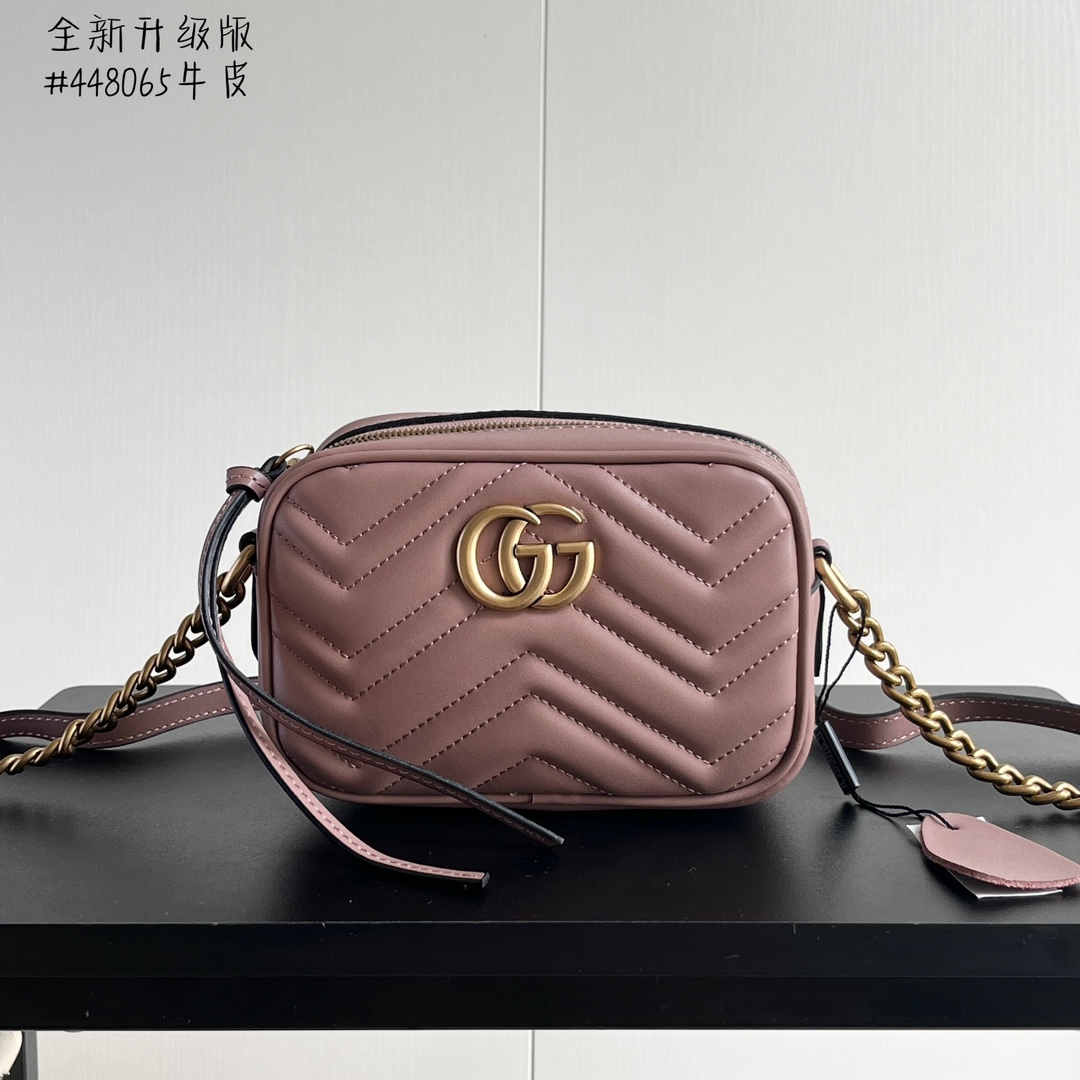 Versión mejorada de toma real # Modelo: 448065 Rosa desnudo Tamaño: 18 * 12 * 6 cuero de vaca GG marmont series nano es…