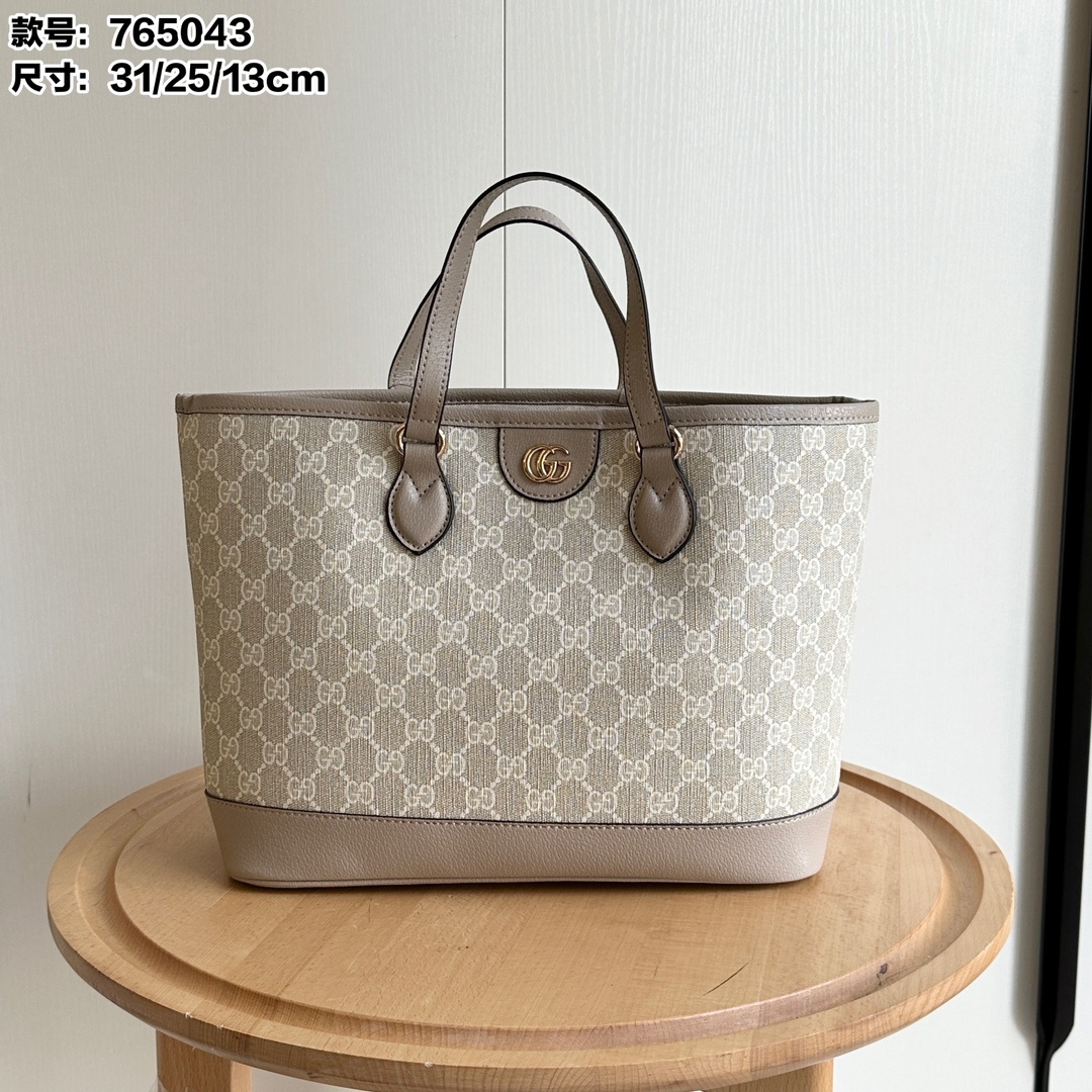 实拍#款号燕麦小号尺寸31X25X13~小号购物袋Ophidia系列GG迷你托特包,米色和乌木色GG搭配