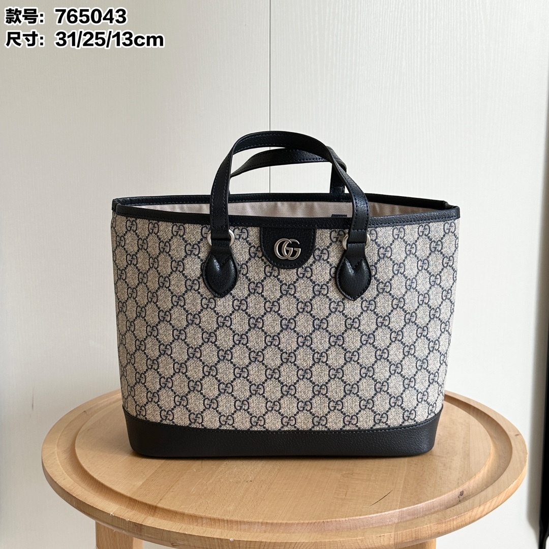 实拍#款号蓝小号尺寸31X25X13~小号购物袋Ophidia系列GG迷你托特包,米色和乌木色GG搭配棕
