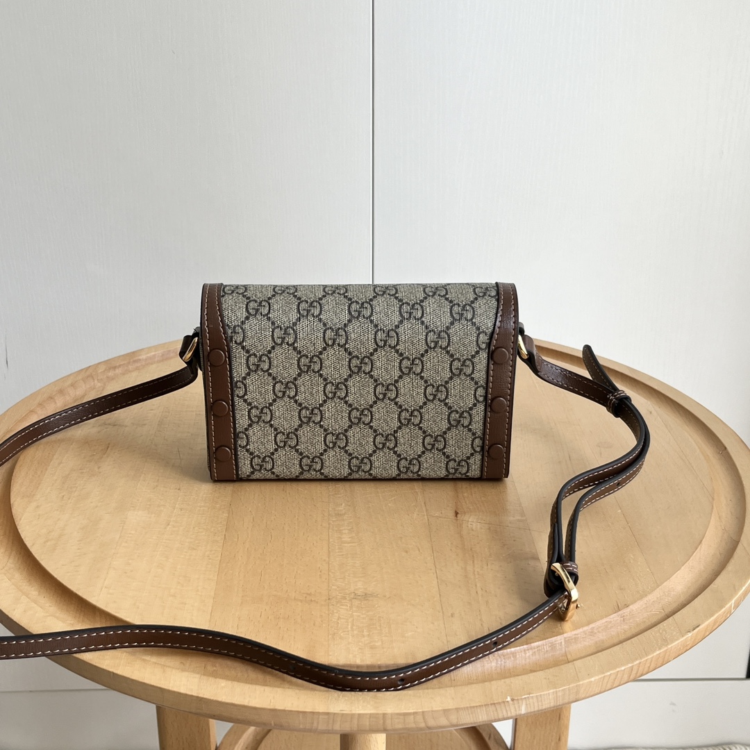 Gucci 699296 Beige Ebony GG Supreme with brown leather 18 12 5cm crossbody everyday