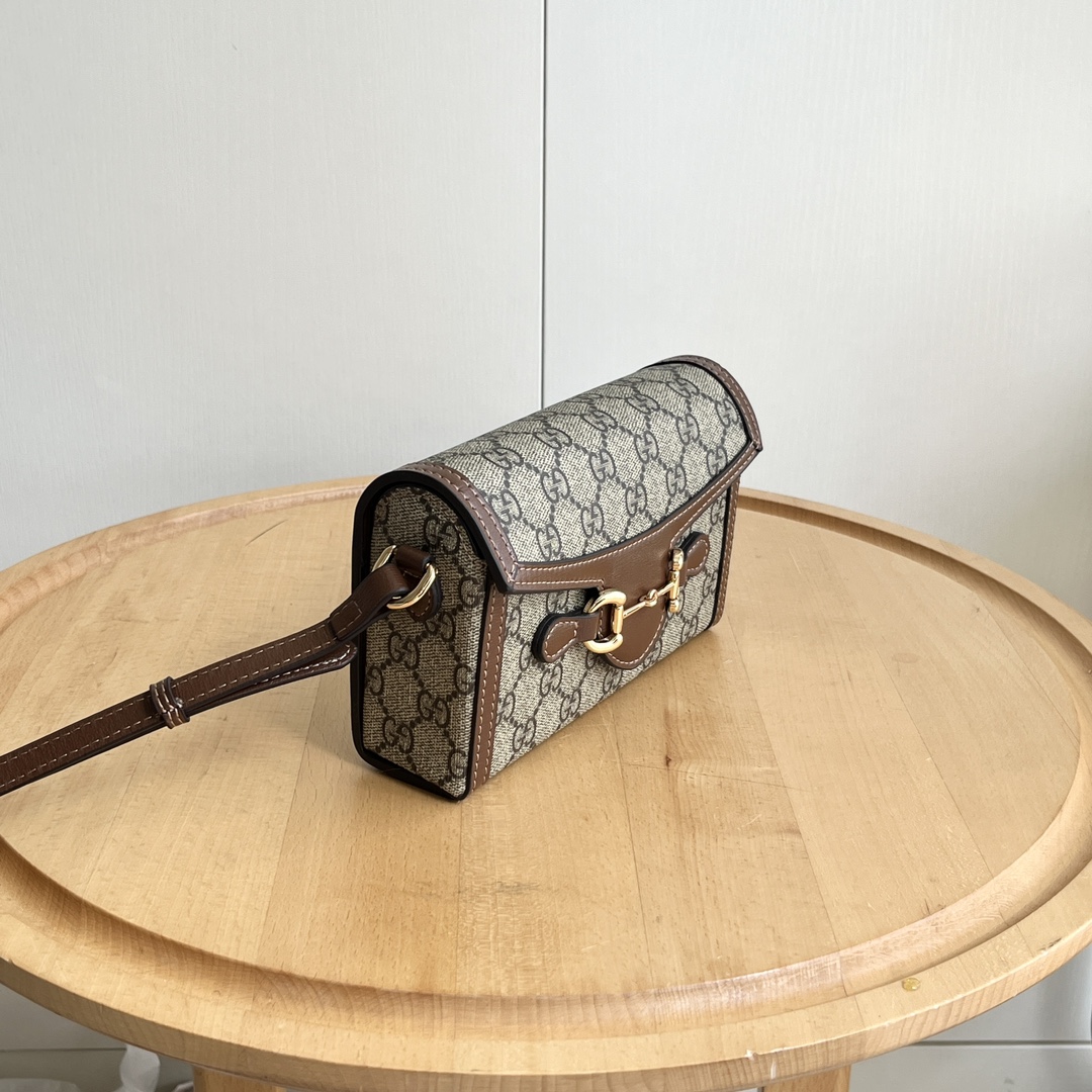 Gucci 699296 Beige Ebony GG Supreme with brown leather 18 12 5cm crossbody everyday