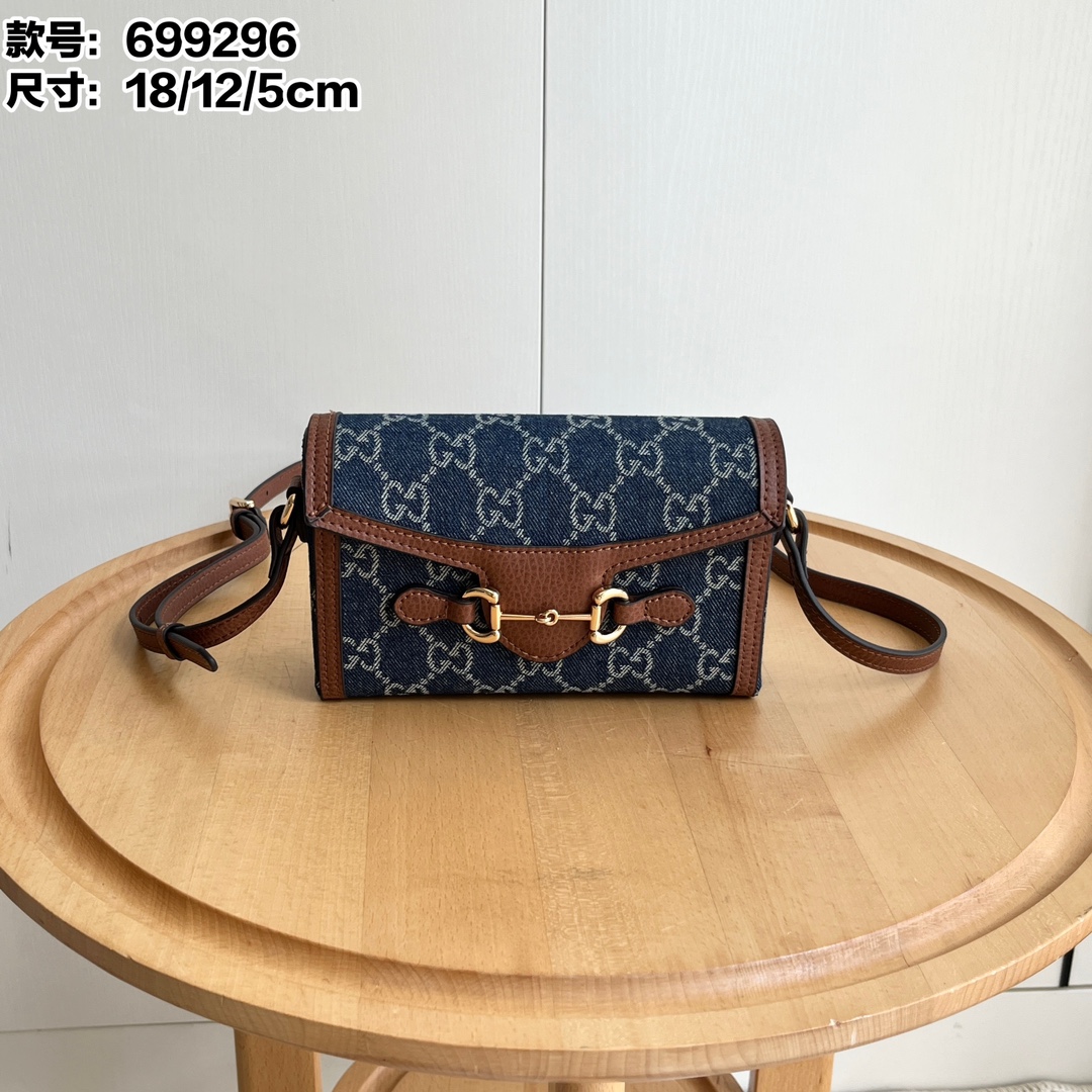 Gucci 699296 Denim Blue Brown 18 12 5cm crossbody everyday