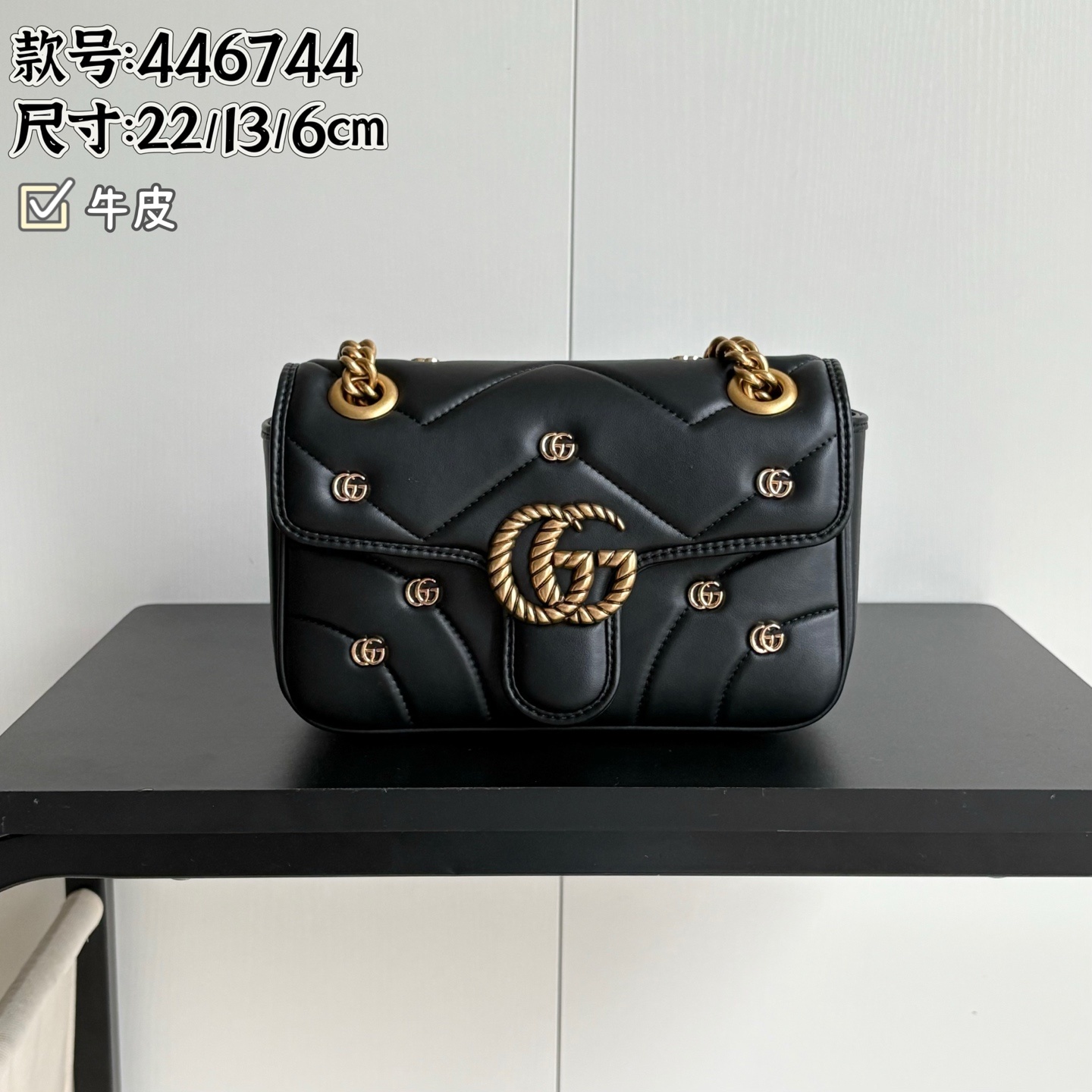 升级版实拍#款号:牛皮尺寸:22-6-13cmGG marmont 小号马蒙带小五金小号较小可爱 空间容