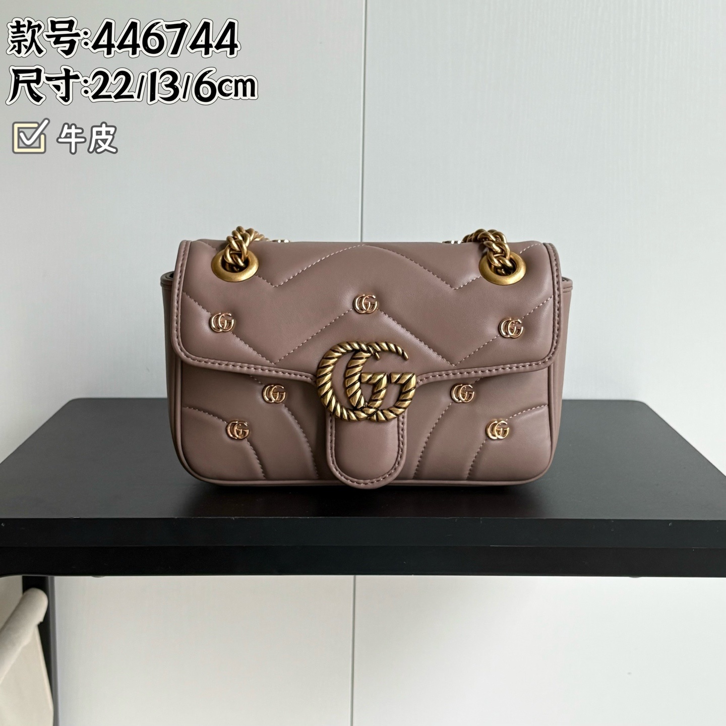 升级版实拍#款号:牛皮尺寸:22-6-13cmGG marmont 小号马蒙带小五金小号较小可爱 空间容