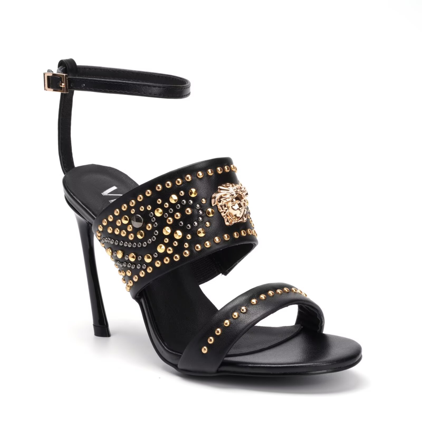 NO:929242,Size 35-42, Versace's new high-heeled sandals, made of cowhide leather + personalized round nails, lining and foot-covering, all sheepskin, rubber outsole, heel height 10cm., high heels, versace, sandals, high heels, cowhide, sheepskin1986090935-42码, 范思哲新款高跟凉鞋,面料牛皮+个性圆钉,内里垫脚包边全羊皮,橡胶大底,跟高10cm.,高跟鞋,versace,sandals,high heels,cowhide,sheepskin,Women's Shoes