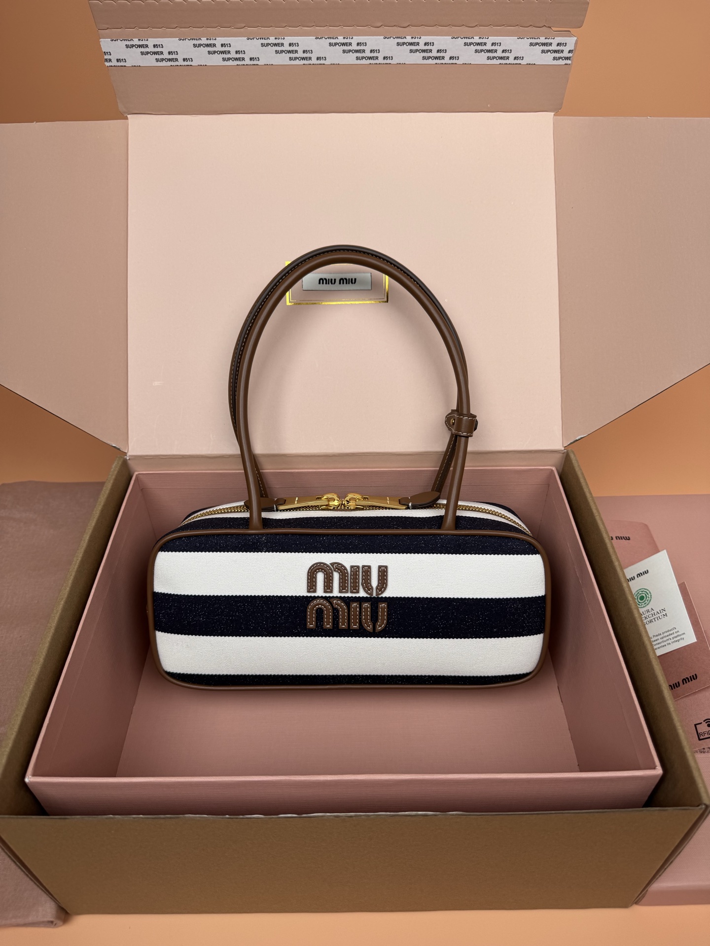 Miu Miu Beau Canvas and Leather Handbag, Top Handle, Shoulder Bag, Striped 2 i1749109498422 9618 0 0