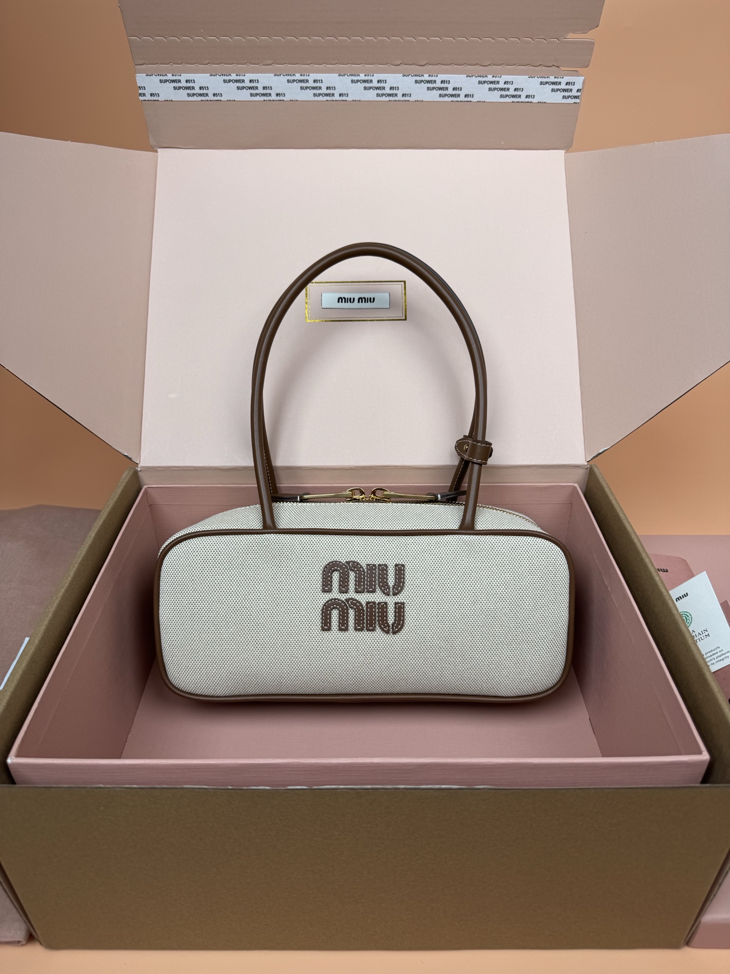 Miu Miu Beau Canvas & Leather Handbag Shoulder Bag, W28 x H15 x D9 cm
