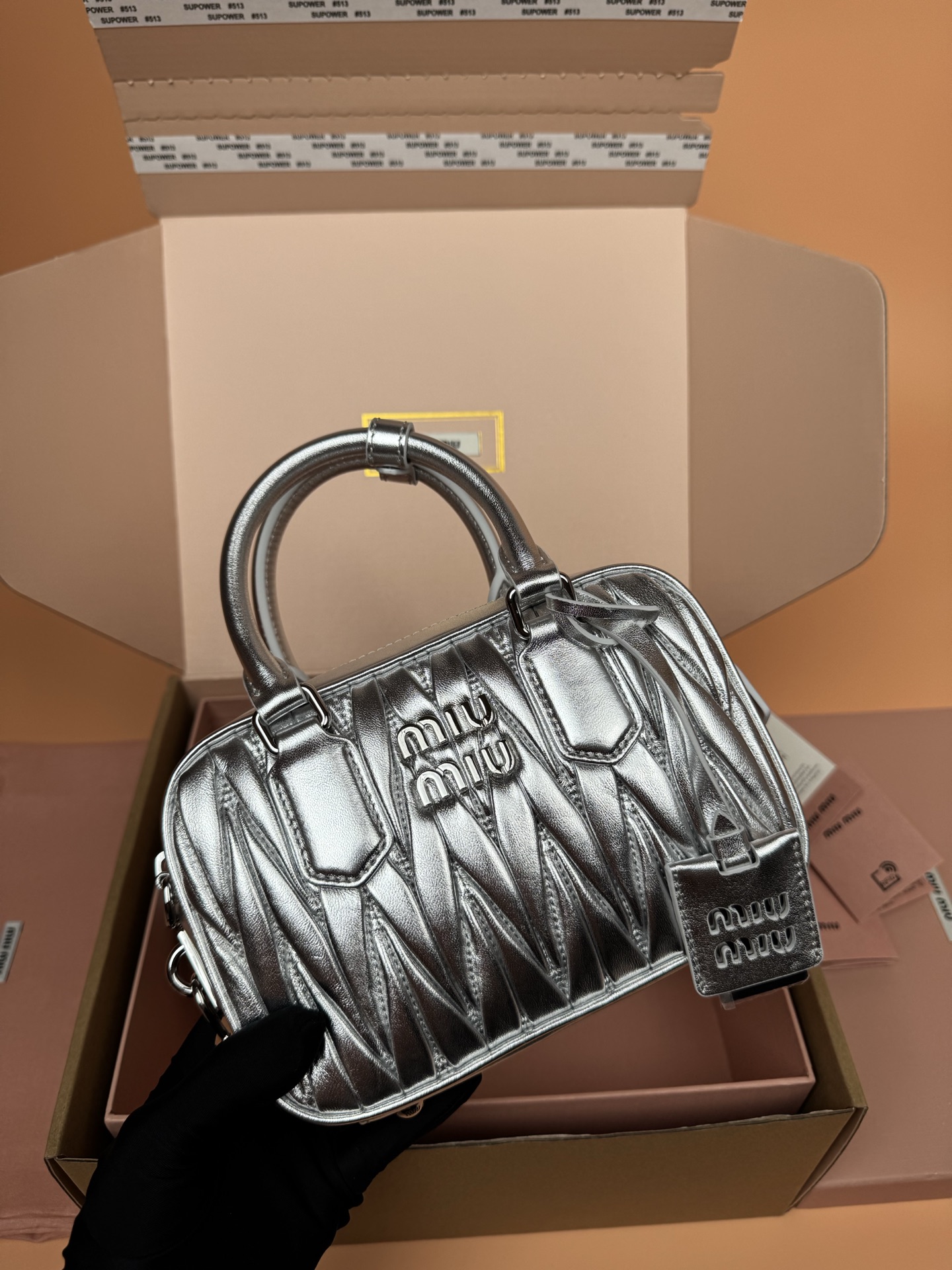 Miu Miu Arcadie Matelasse Silver Leather Small Bowling Bag Crossbody MM0970 7 i1749185924275 4386 0 5