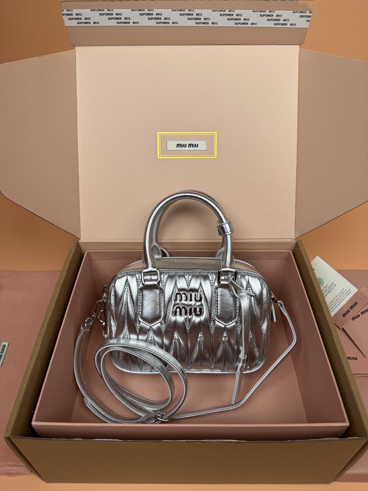Miu Miu Arcadie Matelasse Silver Leather Small Bowling Bag Crossbody MM0970 10 i1749185924350 5129 0 8