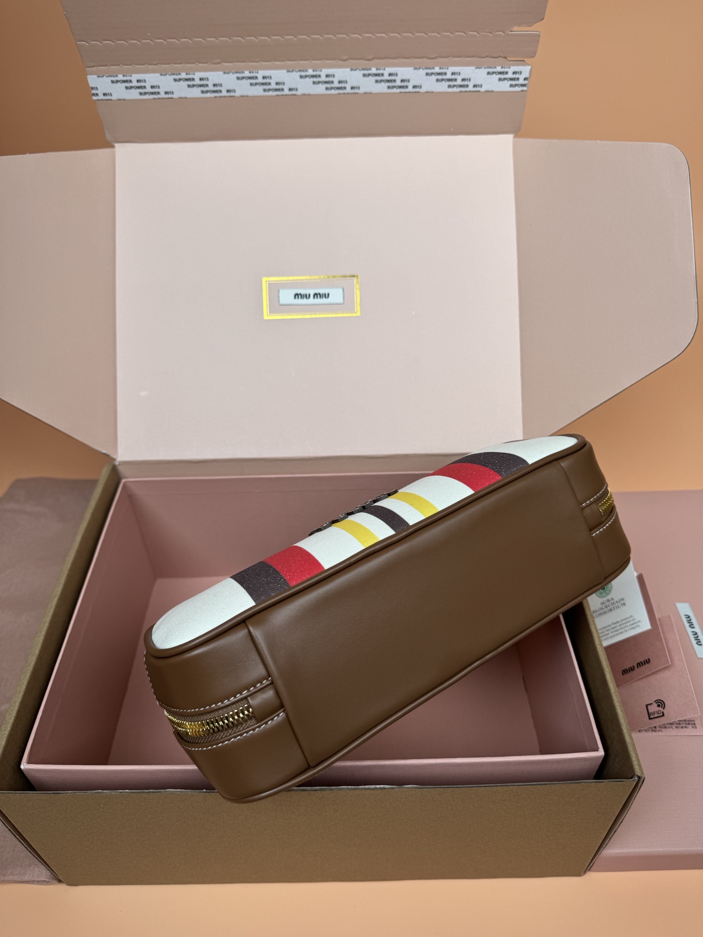 Miu Miu Beau Canvas & Leather Handbag, Striped Design, Top Handle, Stylish 4 i1749186832524 2558 0 3