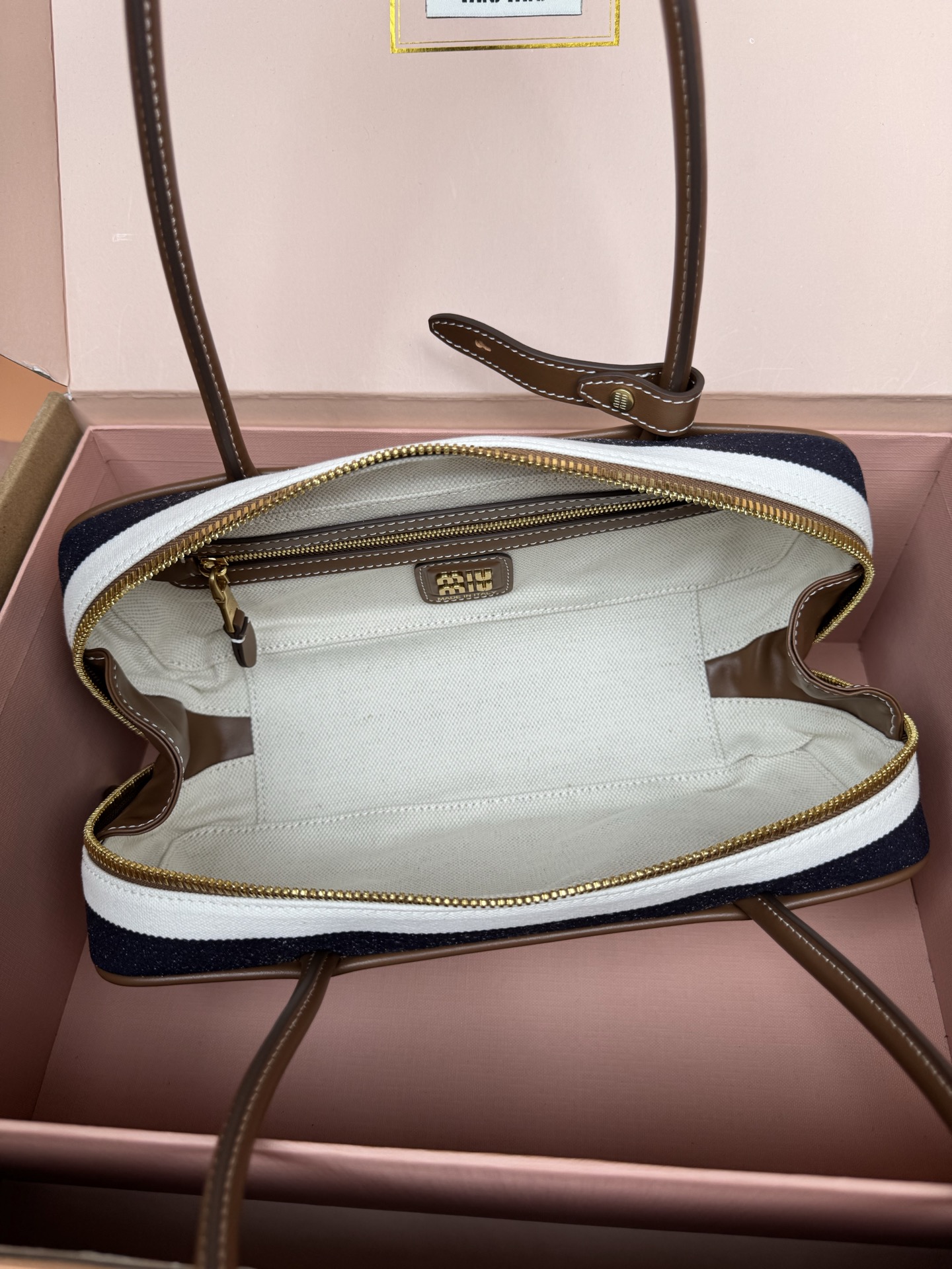 Miu Miu Beau Canvas and Leather Handbag, Top Handle, Shoulder Bag, Striped 9 i1749188185627 977 0 7