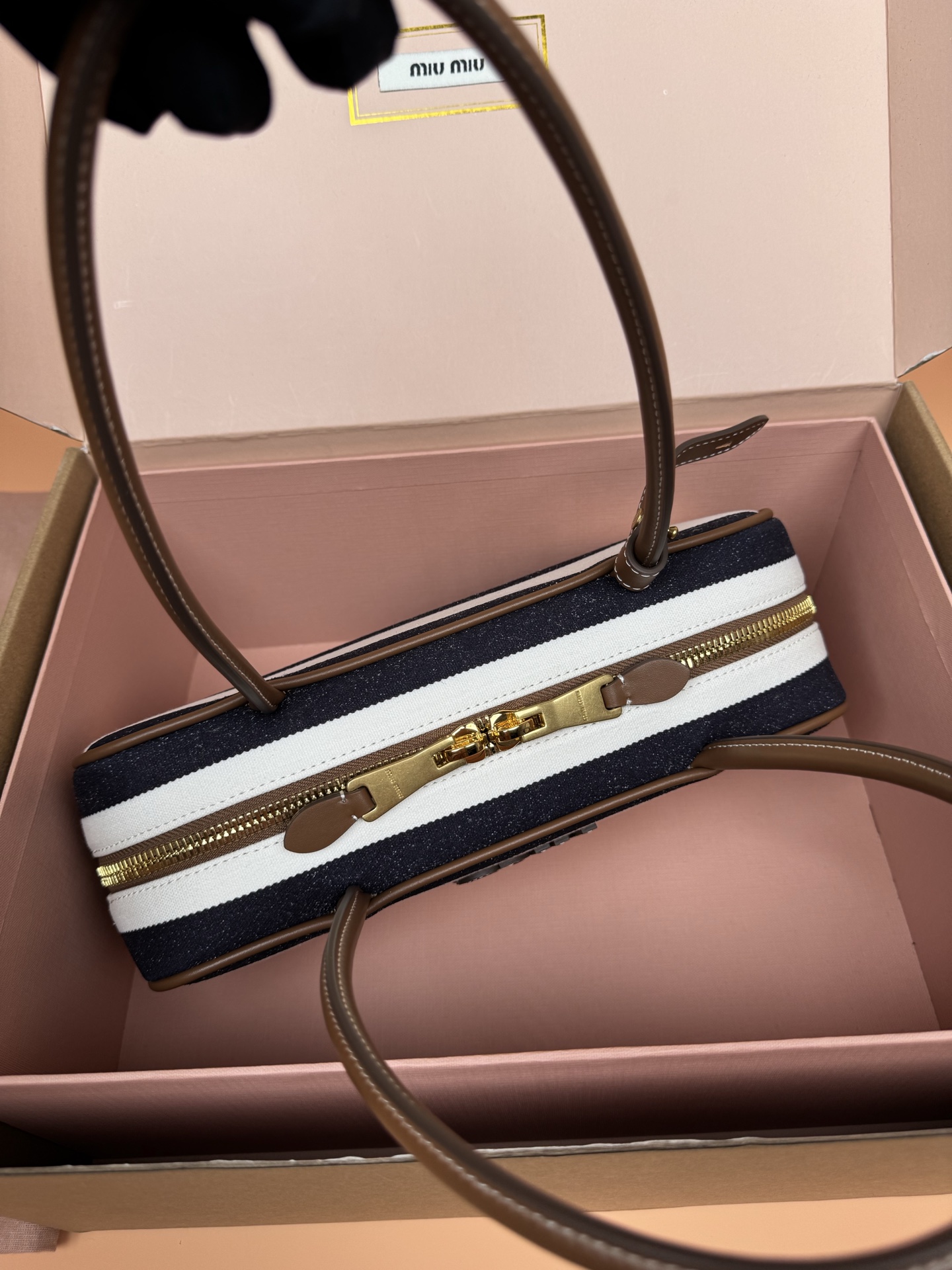 Miu Miu Beau Canvas and Leather Handbag, Top Handle, Shoulder Bag, Striped 8 i1749188185688 1232 0 6