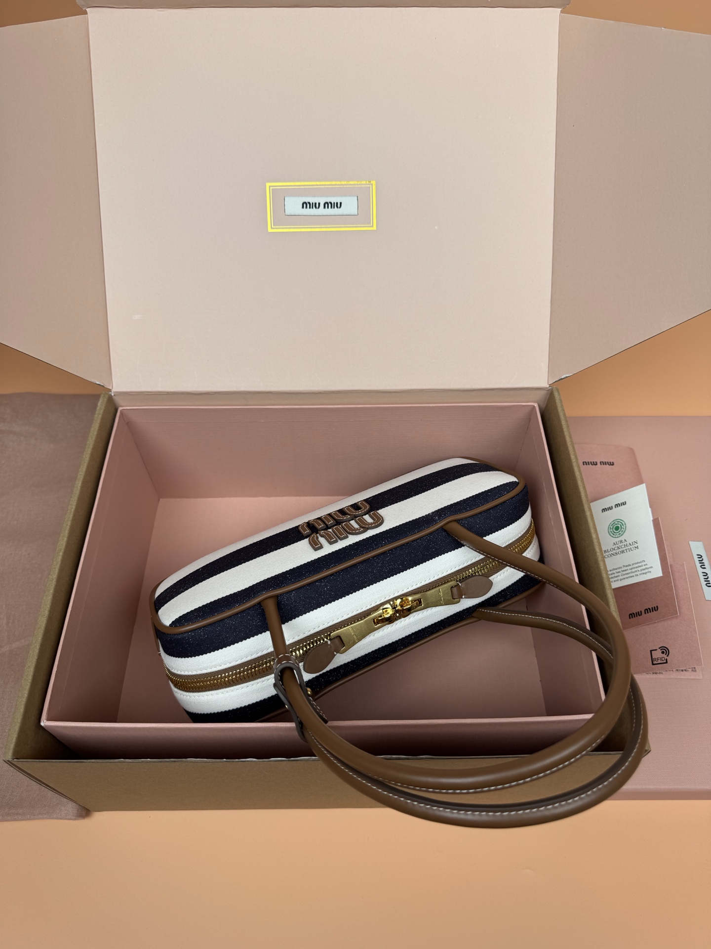 Miu Miu Beau Canvas and Leather Handbag, Top Handle, Shoulder Bag, Striped 6 i1749188185771 3983 0 4