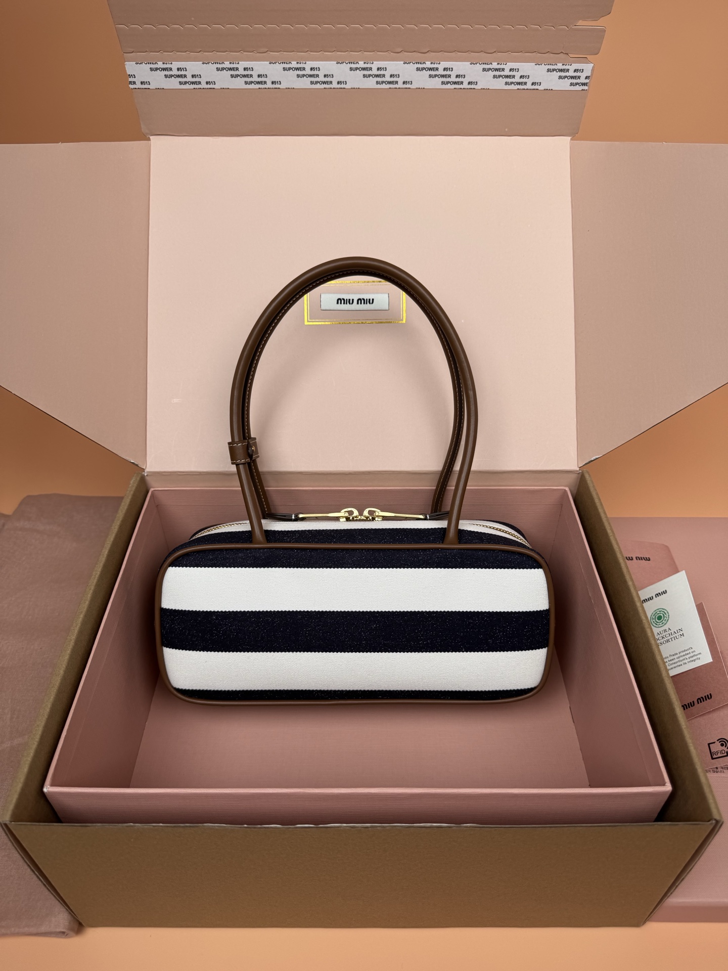 Miu Miu Beau Canvas and Leather Handbag, Top Handle, Shoulder Bag, Striped 4 i1749188187314 8944 0 2