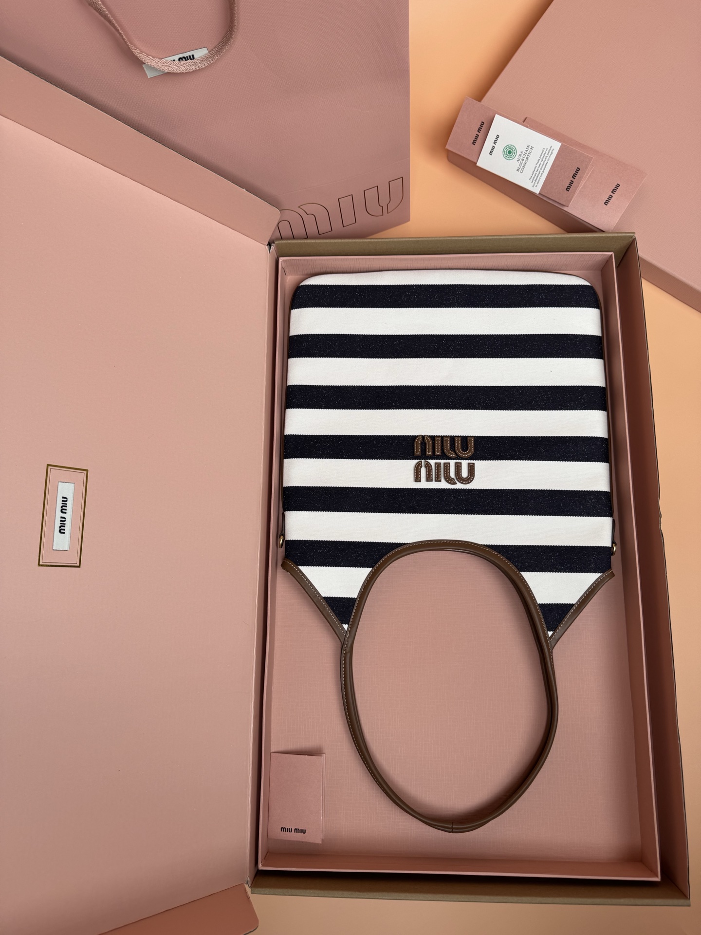Miu Miu IVY Canvas Tote Bag, Striped Design, Gold-Tone Hardware, Stylish 10 i1749188401403 9574 0 8