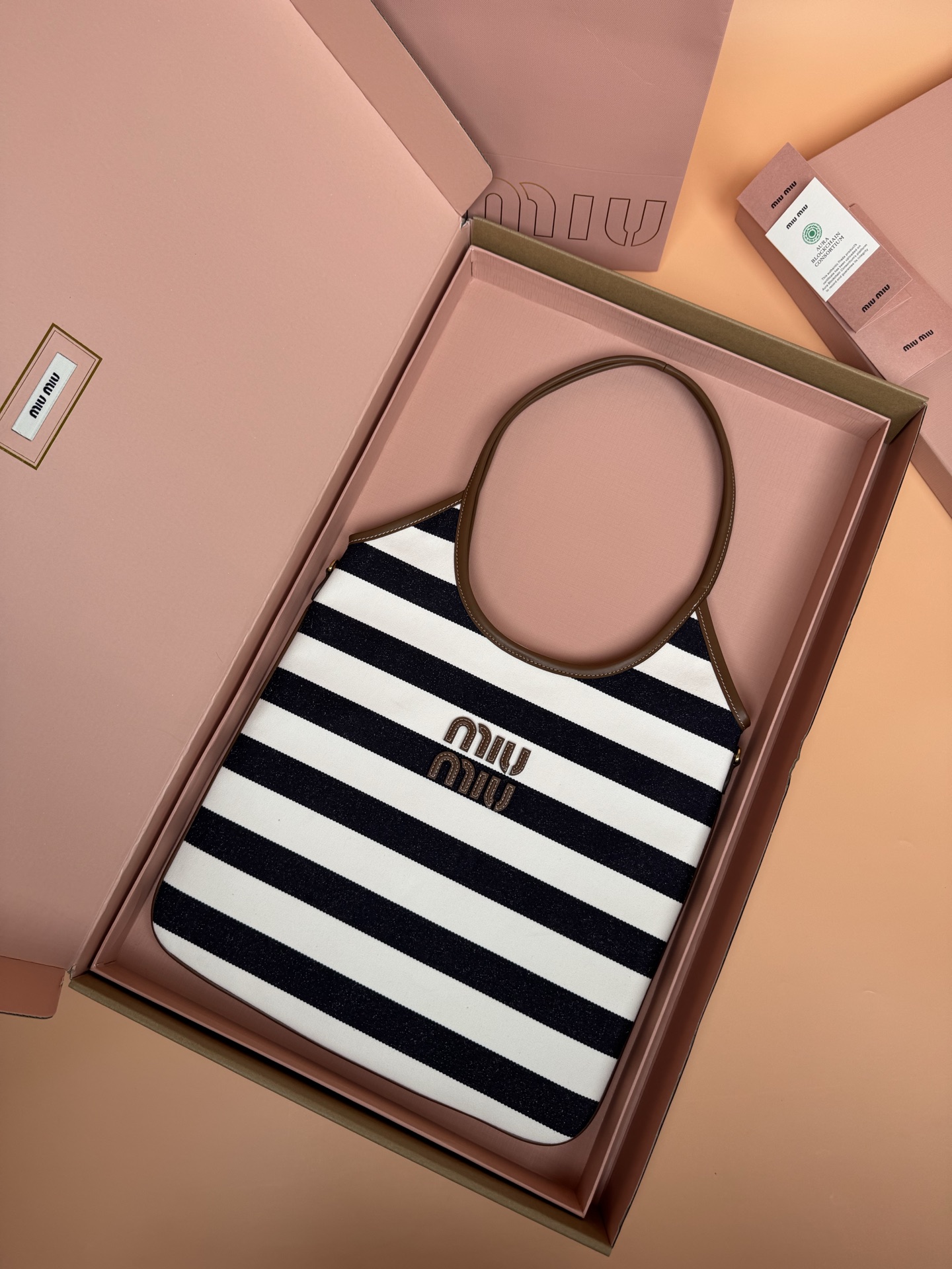 Miu Miu IVY Canvas Tote Bag, Striped Design, Gold-Tone Hardware, Stylish 9 i1749188403327 4829 0 7