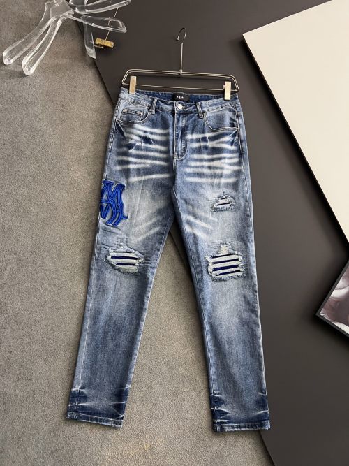 Amiri Distressed Wash Denim Jeans with Applique, Men's Size 28-42 1 Amiri Distressed Wash Denim Jeans with Applique, Men's Size 28-42