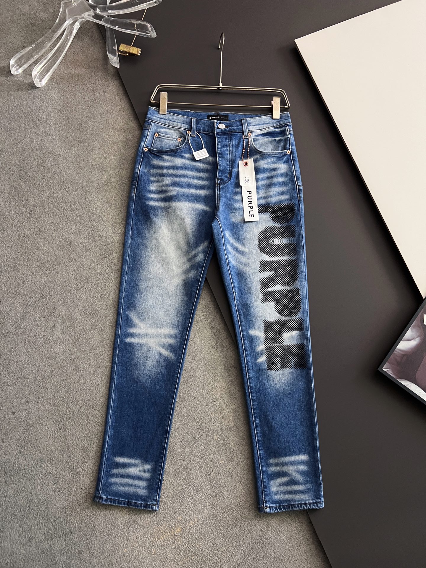 Purple Brand Distressed Denim Jeans - Washed Blue, Slim Fit, Comfort Stretch