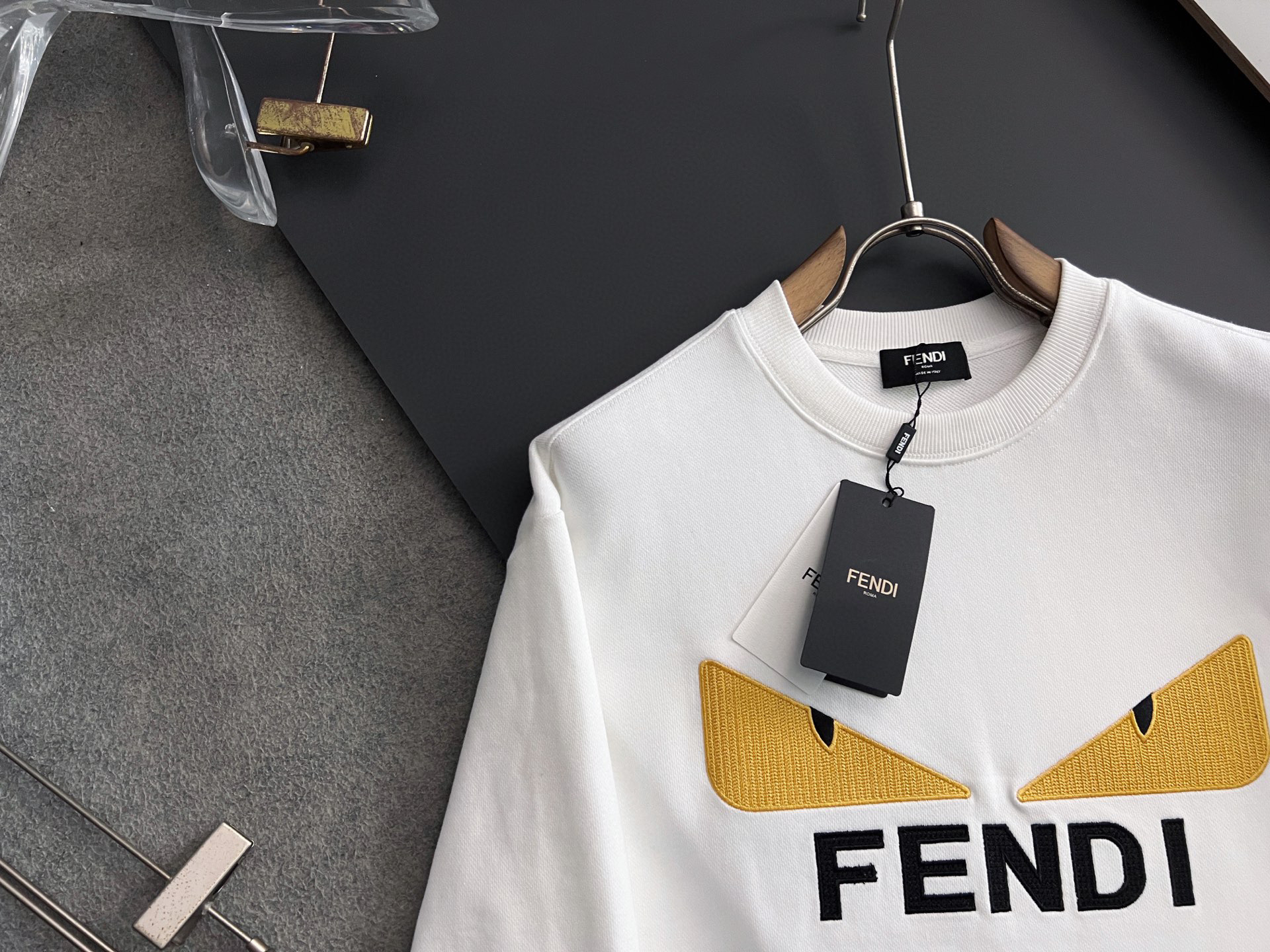 Fendi 2025Ss White Cotton Sweatshirt with Yellow Monster Eyes Embroidery 3 i1758036813024 3522 0 1