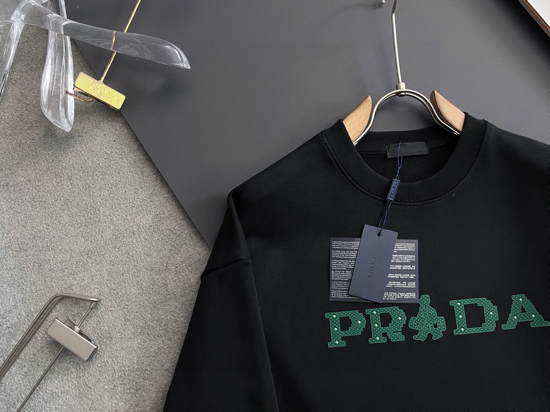 Prada Men's Black Cotton Sweatshirt with Green Logo - Luxurious Comfort 3 i1758037288684 2910 0 1