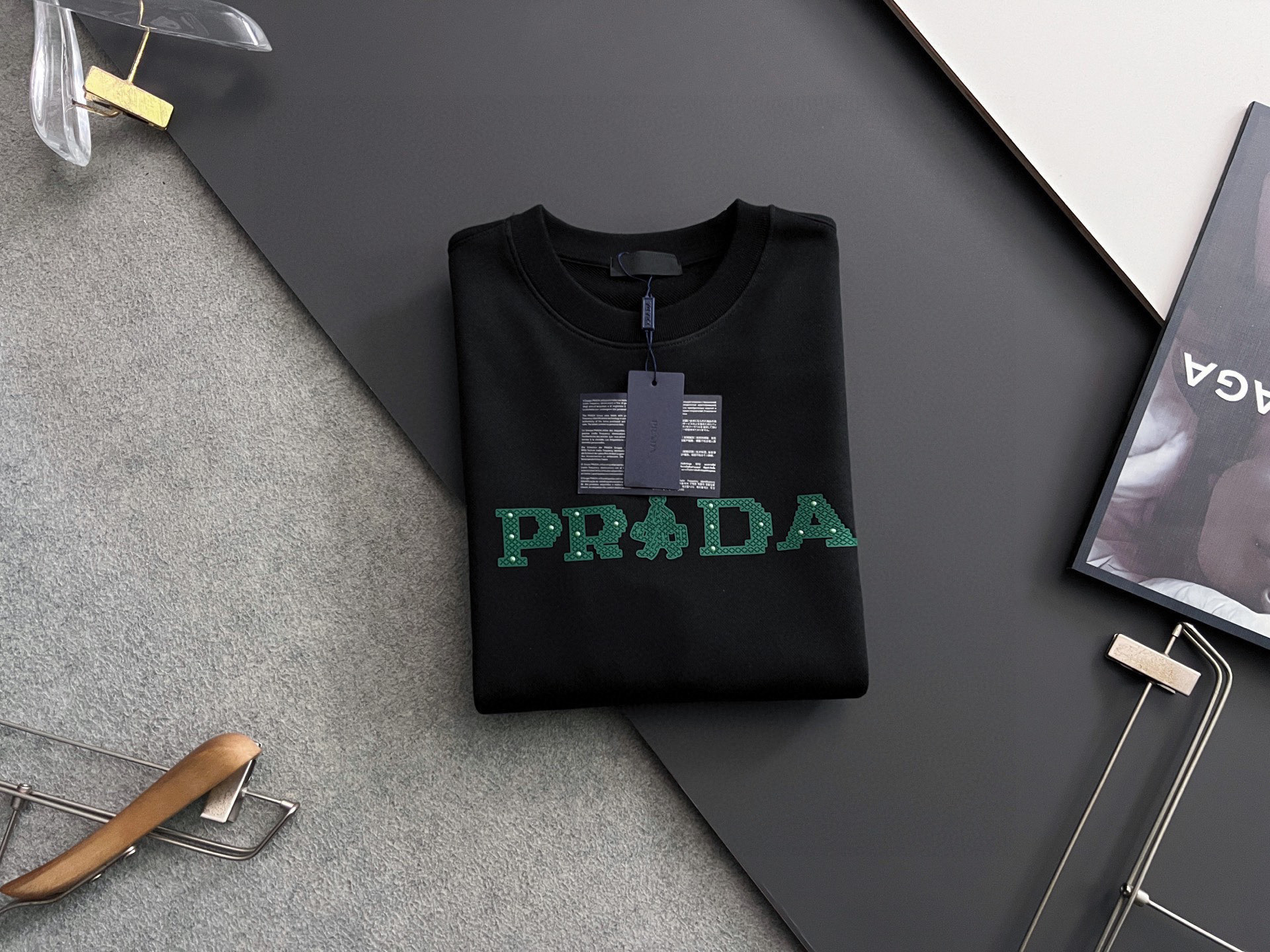 Prada Men's Black Cotton Sweatshirt with Green Logo - Luxurious Comfort 10 i1758037288701 4549 0 8