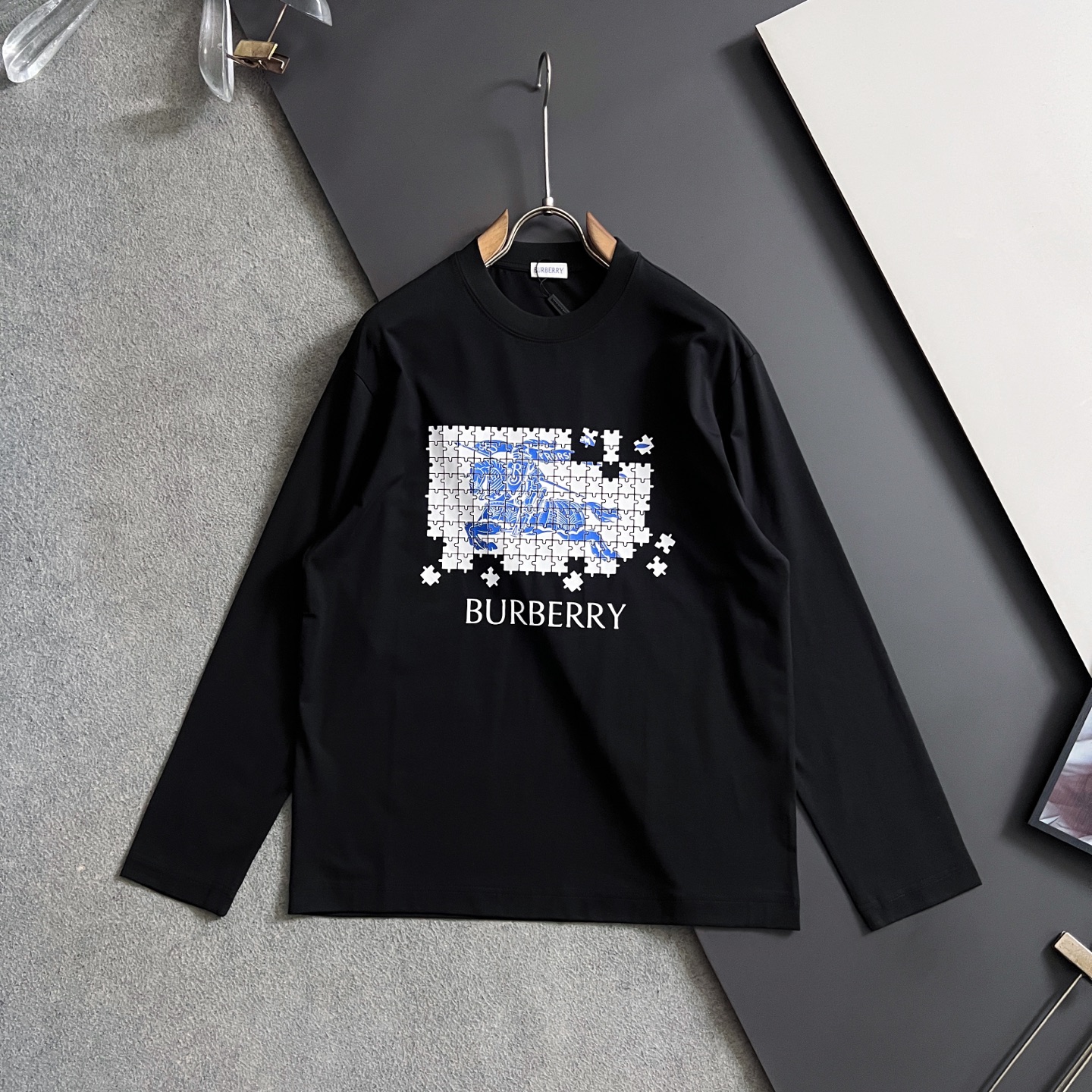 ）创意拼图Bur·新品，100%冷柔丝光棉220g爆款现货秋冬长袖，简约基础衣橱神器， 休闲百搭必备款）做工走线质感一流