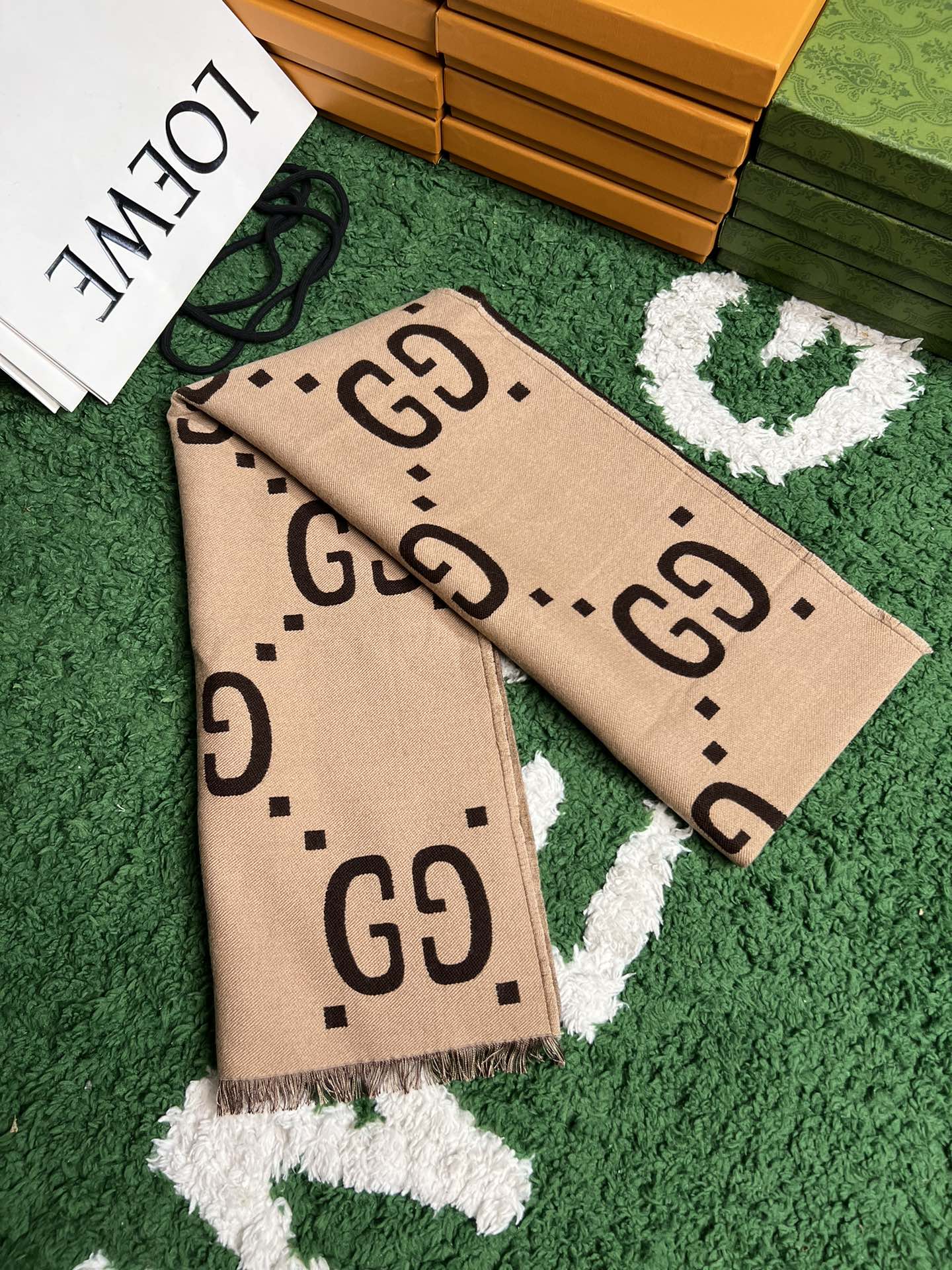 图片[3]-#SG独家高定 GU 双G双面提花 羊毛真丝 绒线围巾 独家原版购入开发 区分市面看图做货 %100真羊毛 原版还原度%99 「默认发顺丰」尺寸：190×35CM 「包装盒+10 不退换」-选品中心