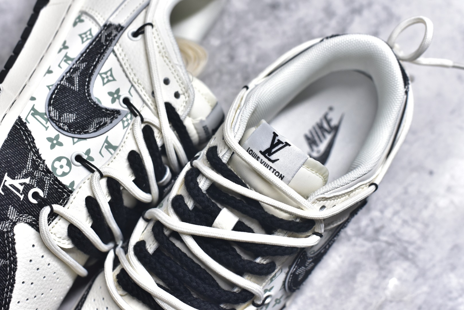 图片[9]-#Nike SB Dunk Low LV联名 绑带织布黑白勾 周年高端定制 低帮休闲板鞋 YX5066-338 #定制鞋盒 大厂纯原品质出货 超高清洁度 皮料切割干净无任何毛边 细节完美 尺码：36 36.5 37.5 38 36.5 39 40 40.5 41 42 42.5 43 44 44.5 45 9.E5-选品中心