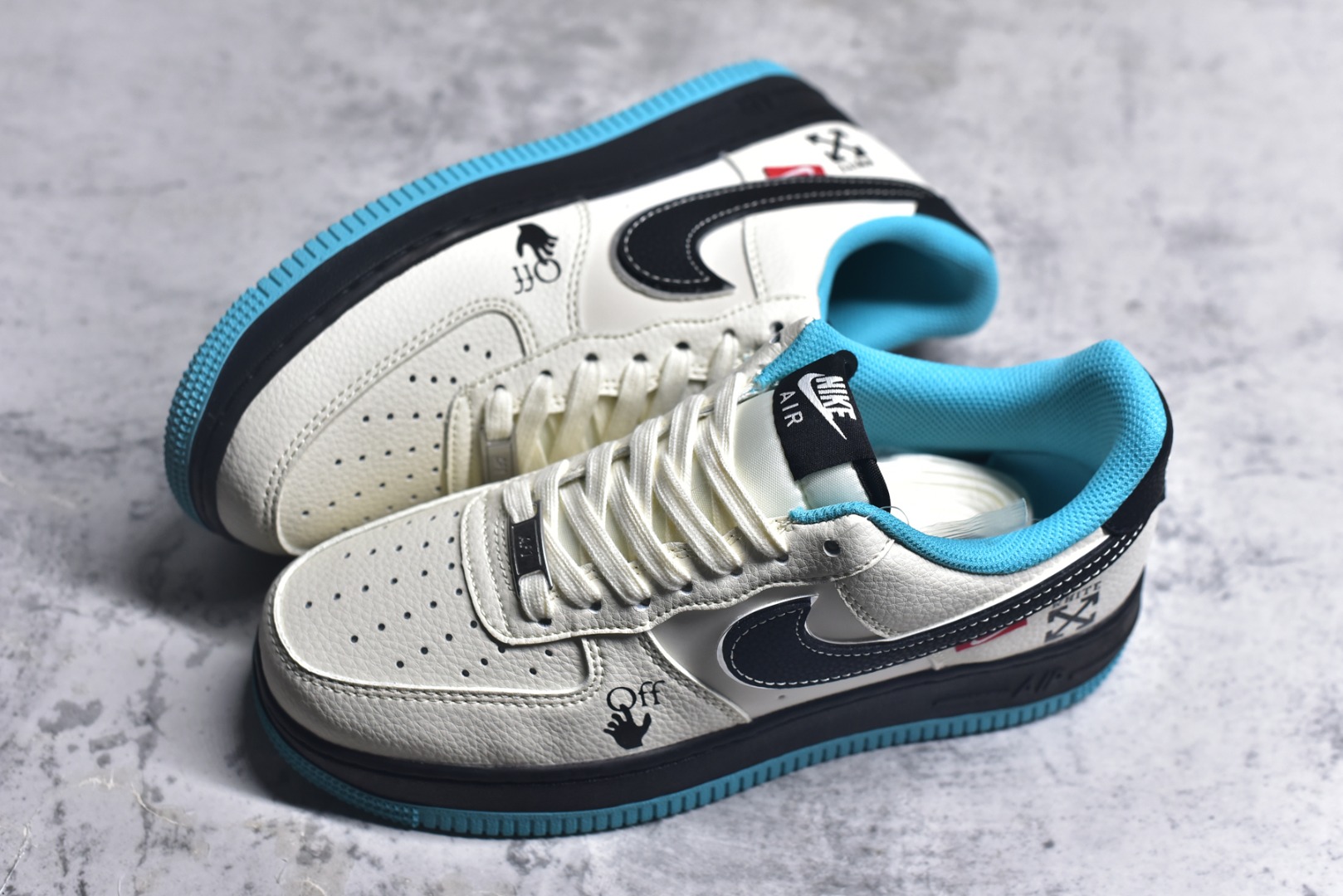 图片[7]-#Nike Air Force 1\’07 Low 联名 黑蓝双拼米黑 空军一号低帮休闲板鞋 QW5836-003 #原楦头原纸板 原装鞋盒 定制五金配件 内置全掌气垫 原厂鞋底 尺码：36 36.5 37.5 38 38.5 39 40 40.5 41 42 42.5 43 44 44.5 45 9.D4-选品中心